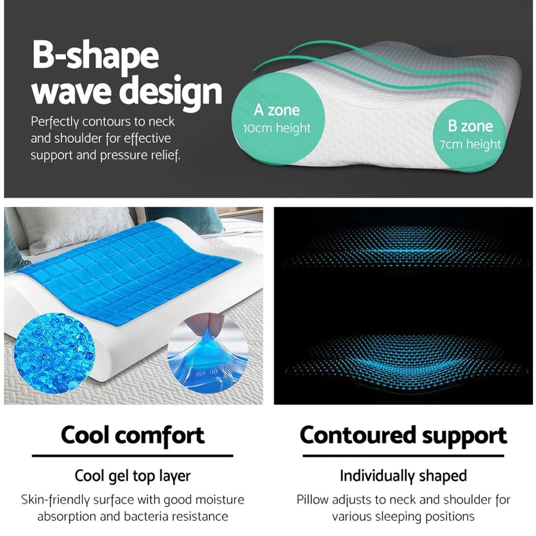 3 Giselle Bedding Contour Pillow Cool Gel Twin Pack - White, 3 of 8