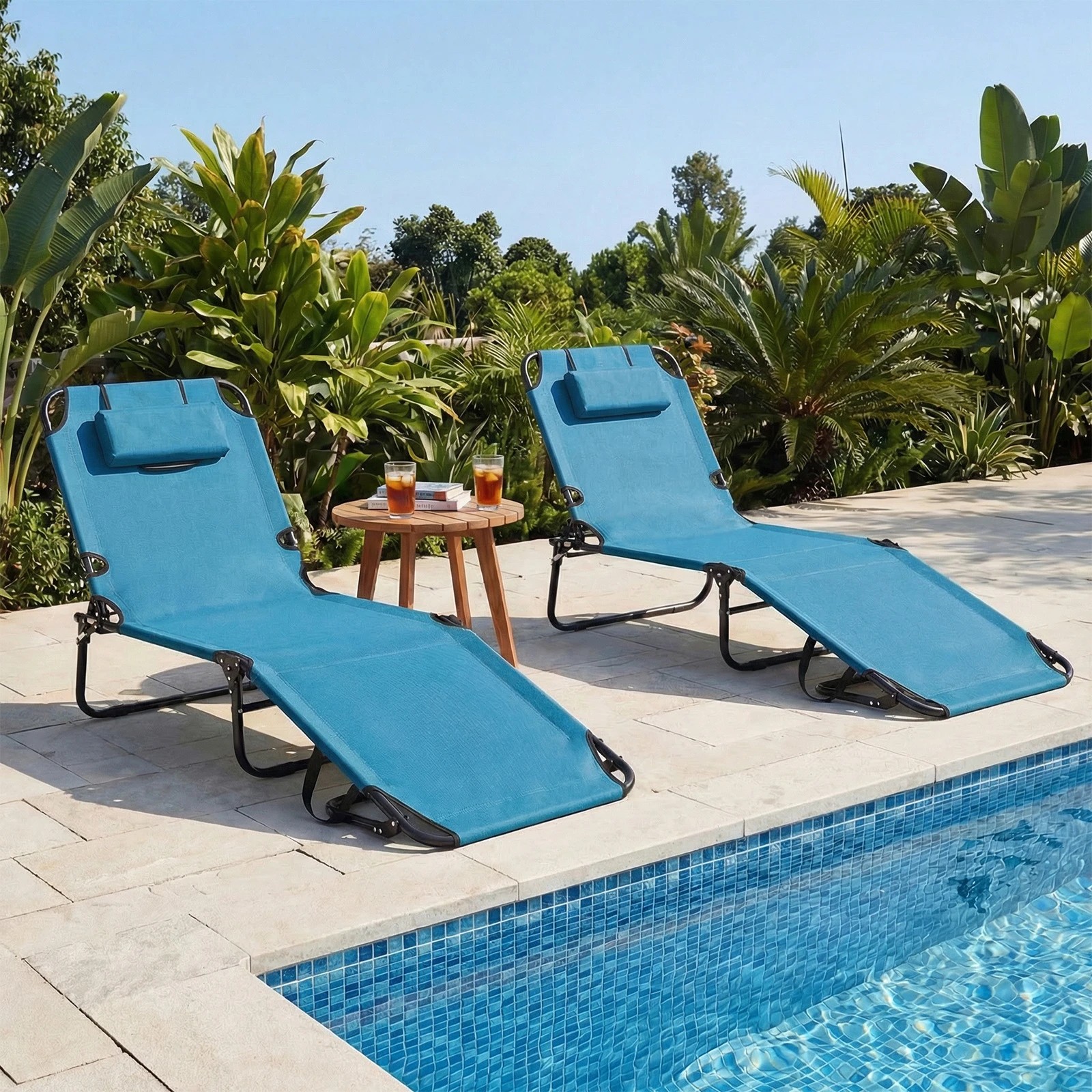 4 Costway Folding Beach Sun Lounger w/Removable Pillows Face Down Tanning Chair - Blue, 4 of 5