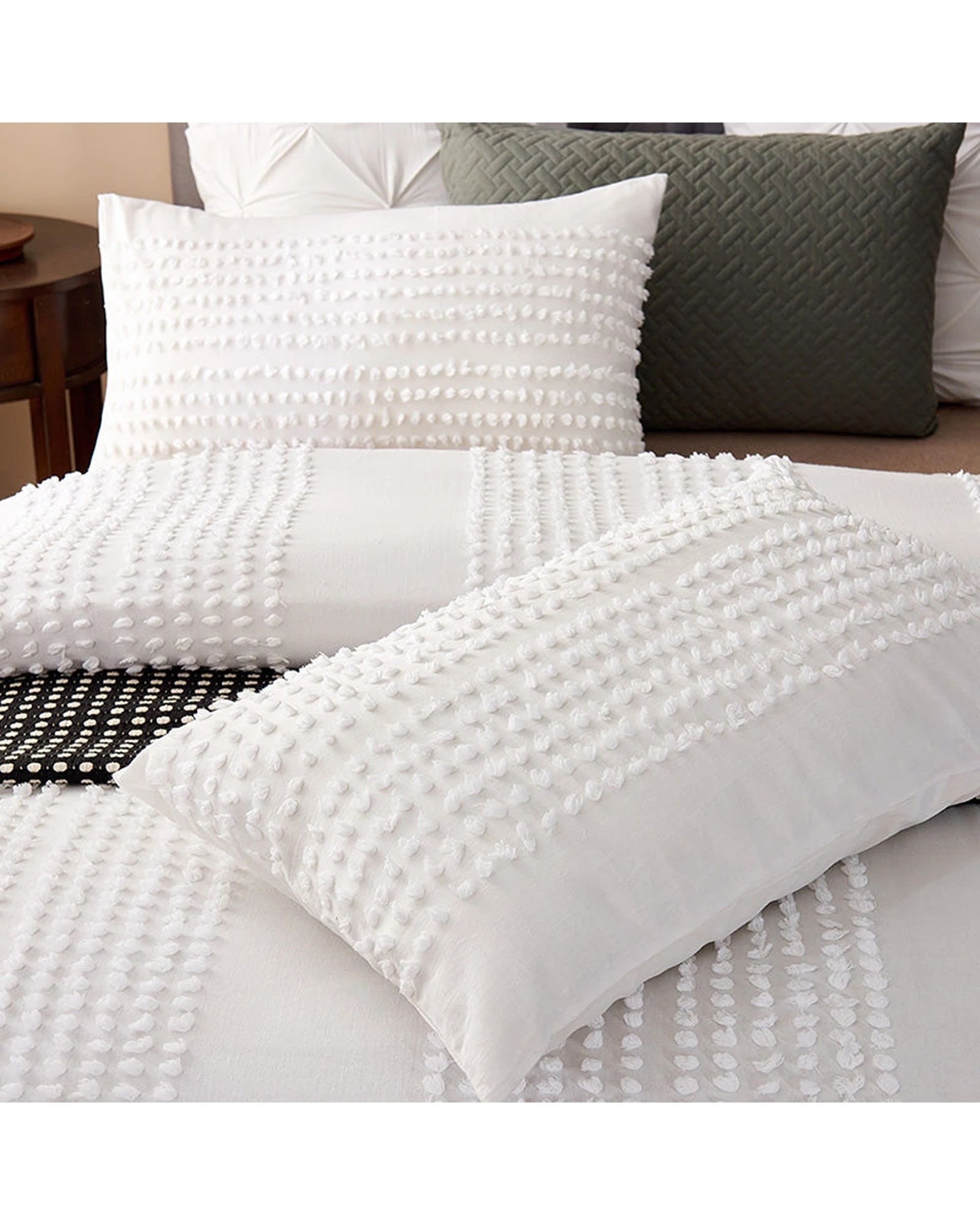 3 Cotton More 100% Cotton Tufted Pattern Quilt Doona Cover Set Double - White, 3 of 7
