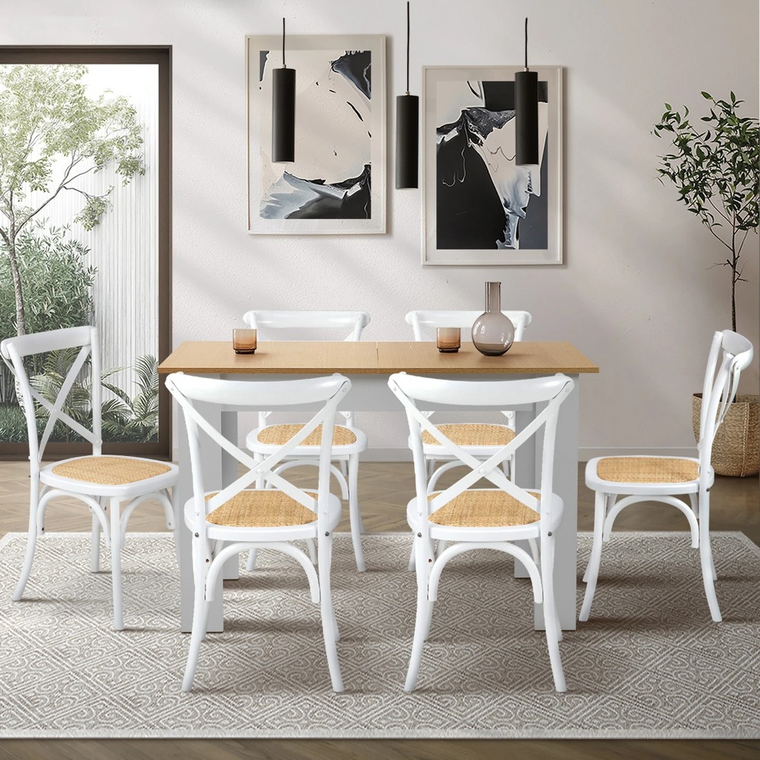 3 Oikiture 160cm Extendable Dining Table With 6pcs Dining Chairs Crossback
 - Multi, 3 of 10