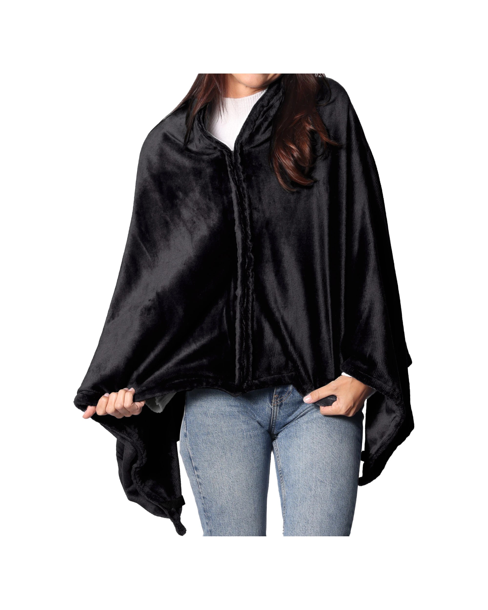 1 Sash and Bloom WinterWarm Heated Shawl Black Portable 2-in-1 Super-Soft Heated Blanket That Zips Into A Shawl, 1 of 8