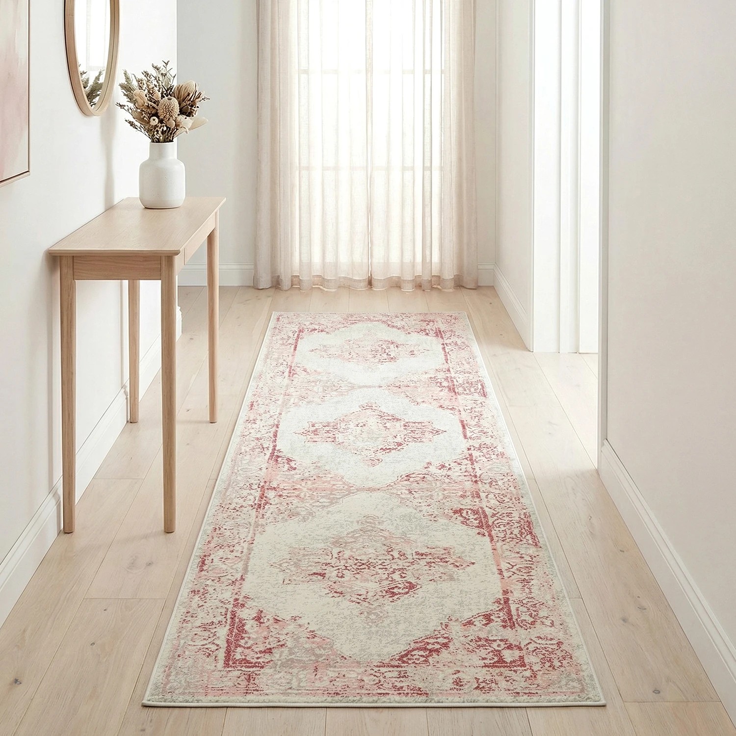 2 Common Ground Rugs Mason 702 400x80cm - Large Runner Power Loomed Pet Friendly Rug - Pink, 2 of 7