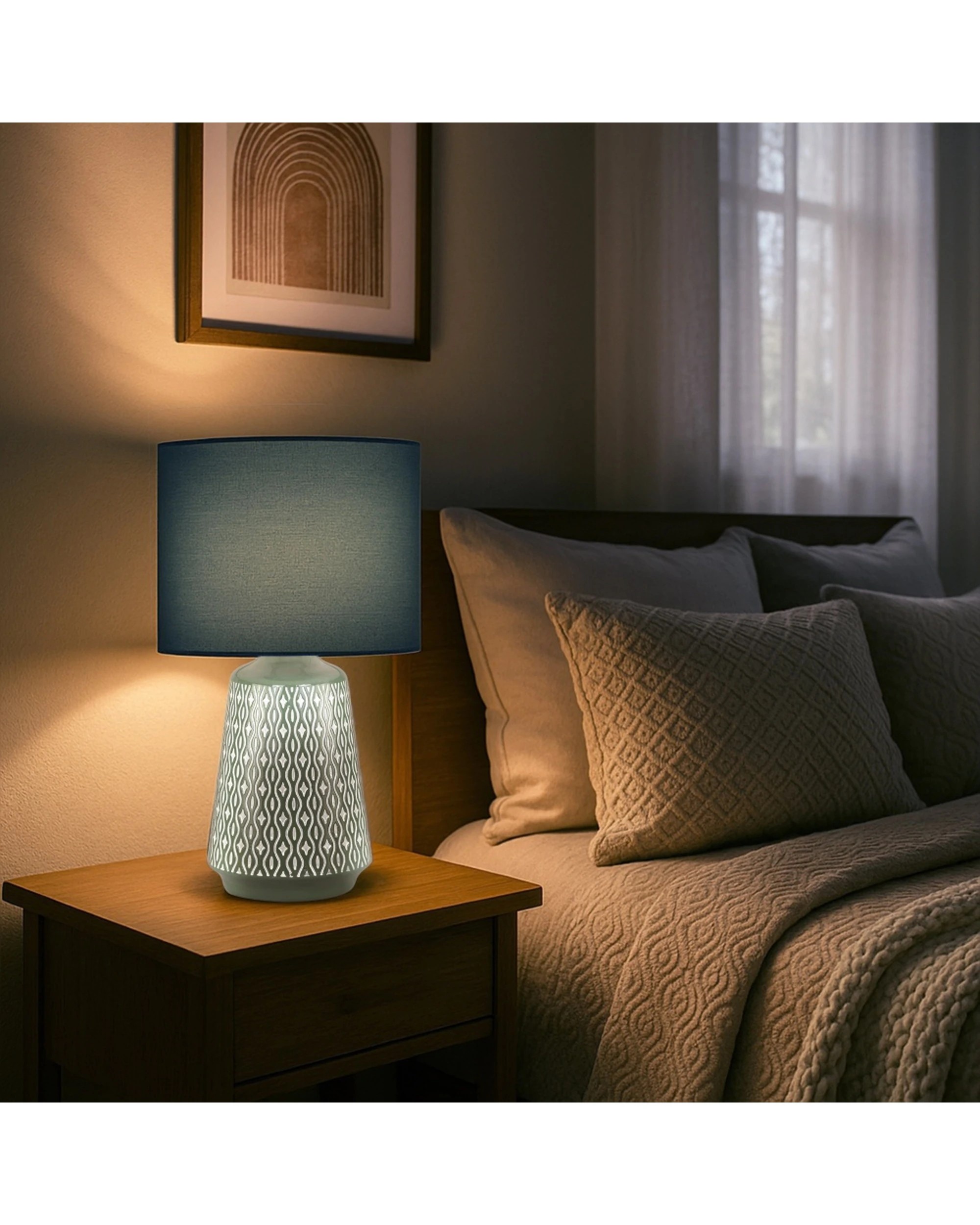 2 Urban Style Inga Table Lamp Ceramic Base Fabric Shade Inline Switch - Green, 2 of 4