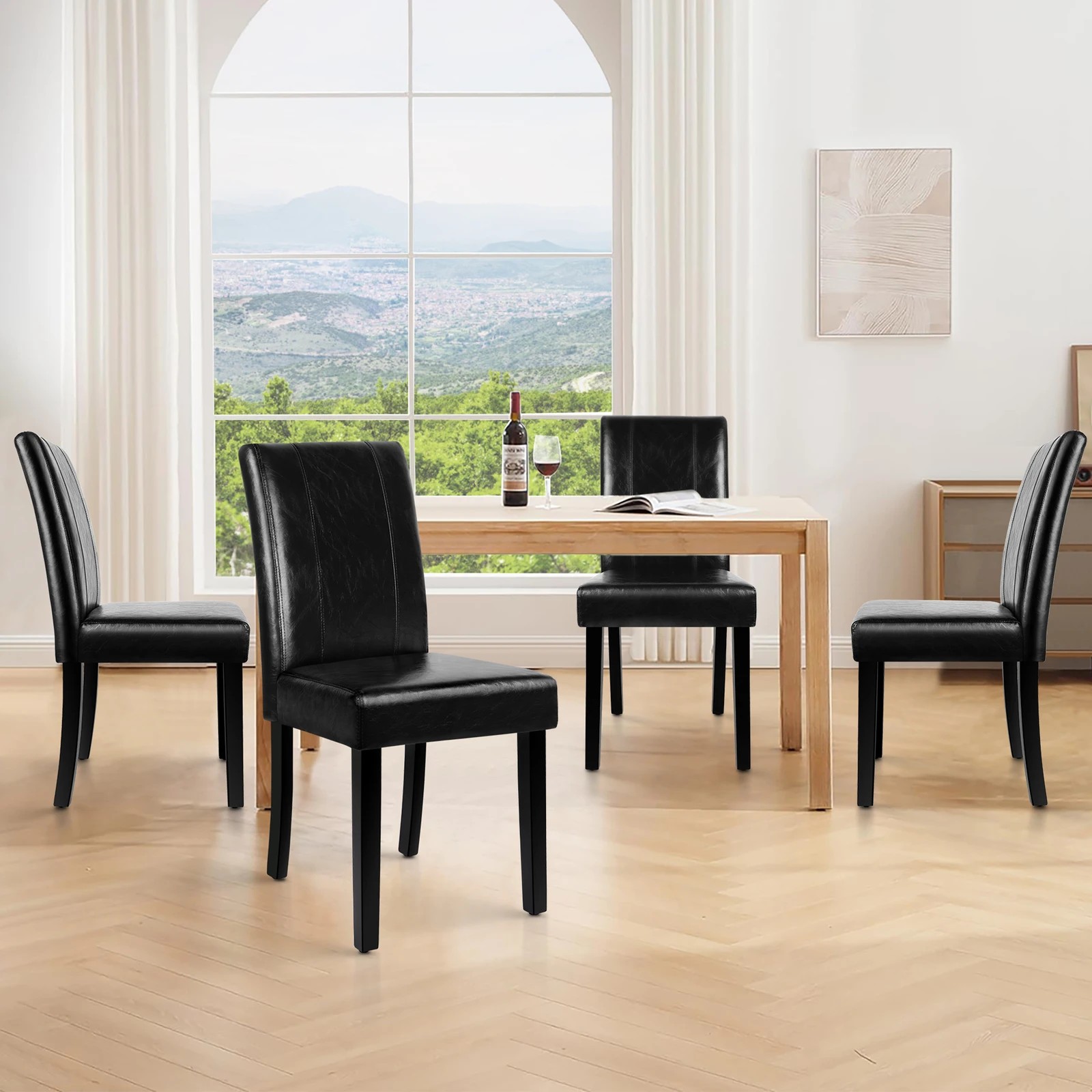 9 Alfordson 4x Dining Chairs Cafe Kitchen High-Back Chair Glossy PU Leather - Black, 9 of 10