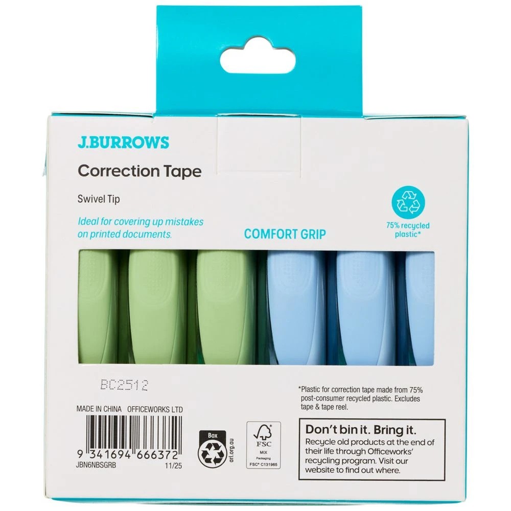 4 J.Burrows Soft Grip Correction Tape 5mmx8m 6 Pack, 4 of 4