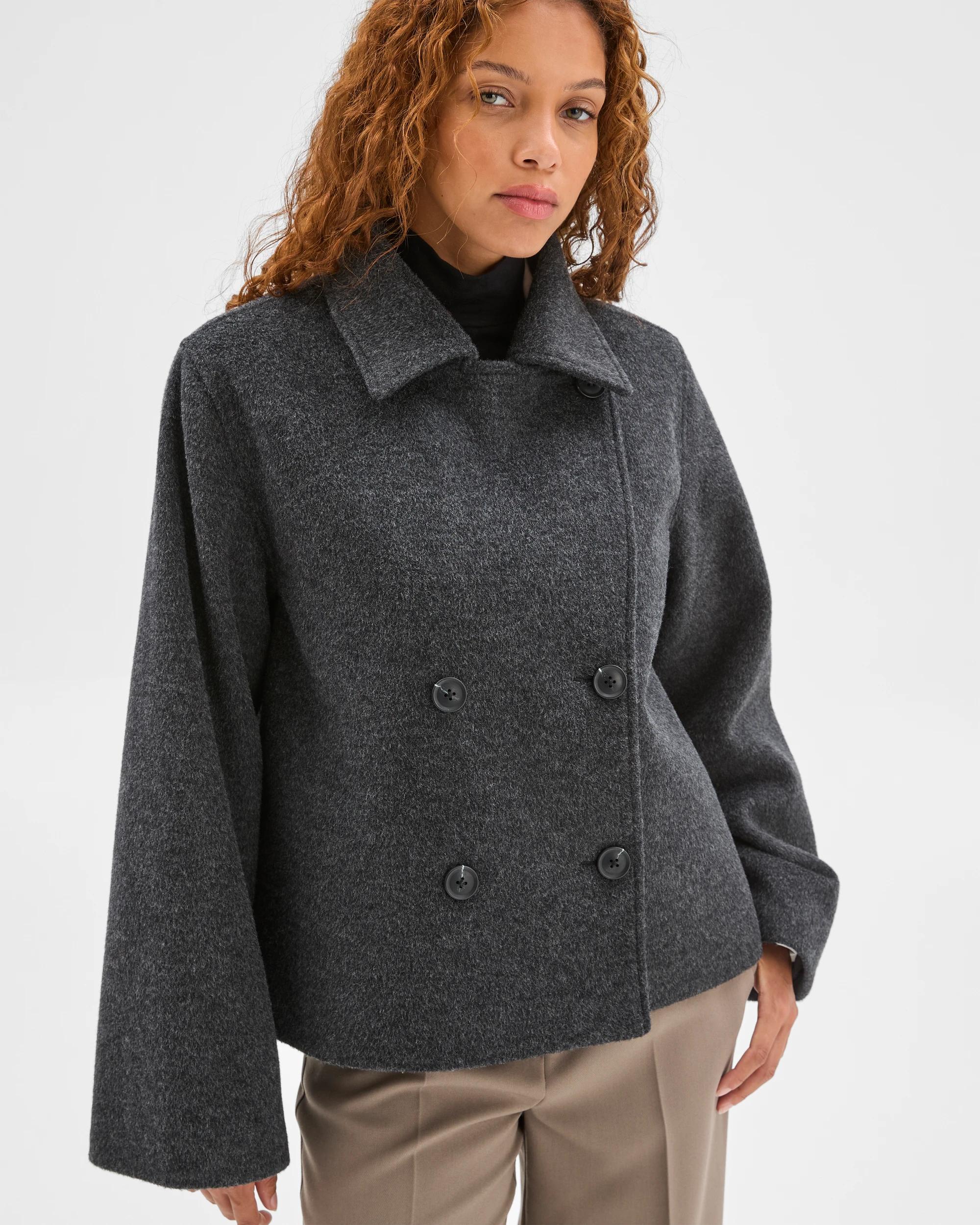 3 Preview Double Breasted Short Coat GREY, 3 of 6
