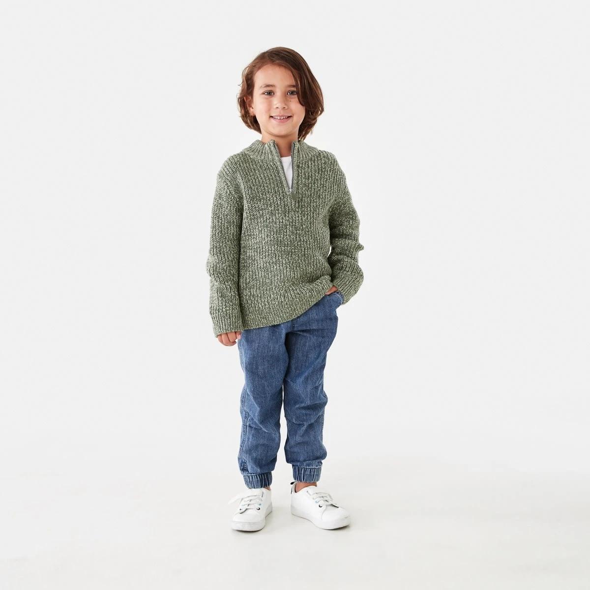 5 Fisherman Quarter Zip Knit Top Grn Rib, 5 of 8