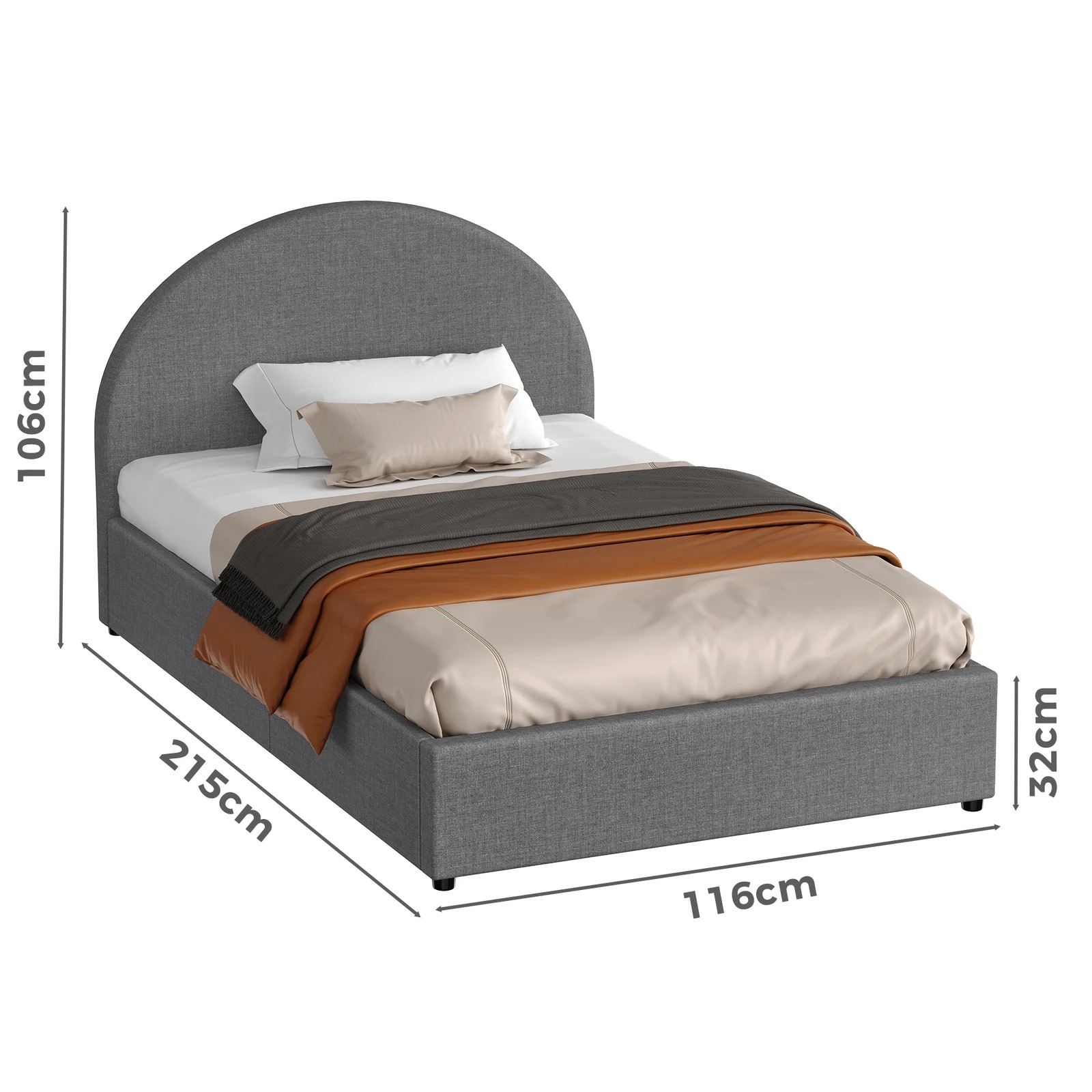 10 Alfordson Bed Frame King Single Gas Lift Base With Storage Fabric Howell - Grey, 10 of 10