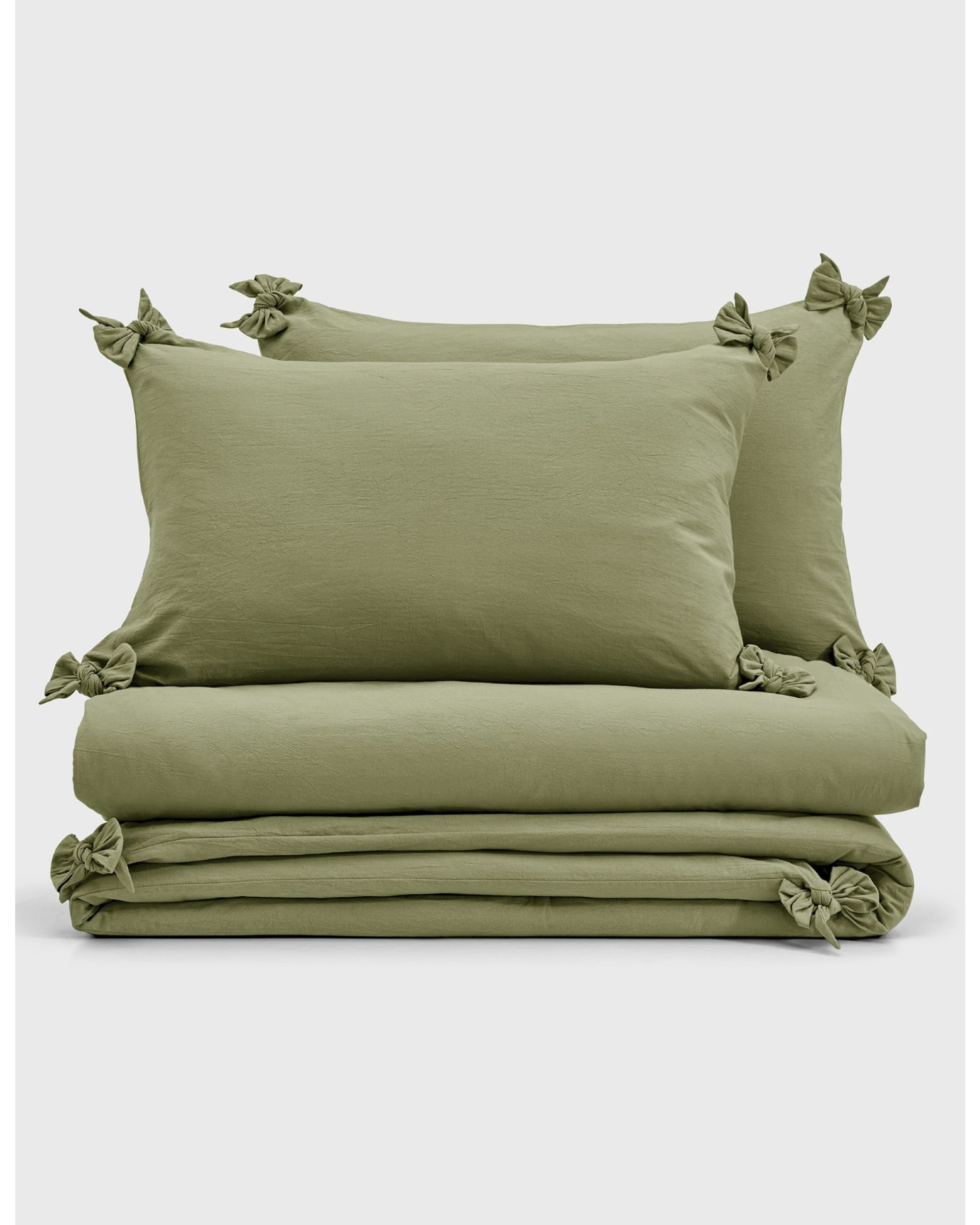 6 Dreamaker Bonnie Washed Cotton Quilt Cover Set with Bows - Single Bed - Olive, 6 of 9