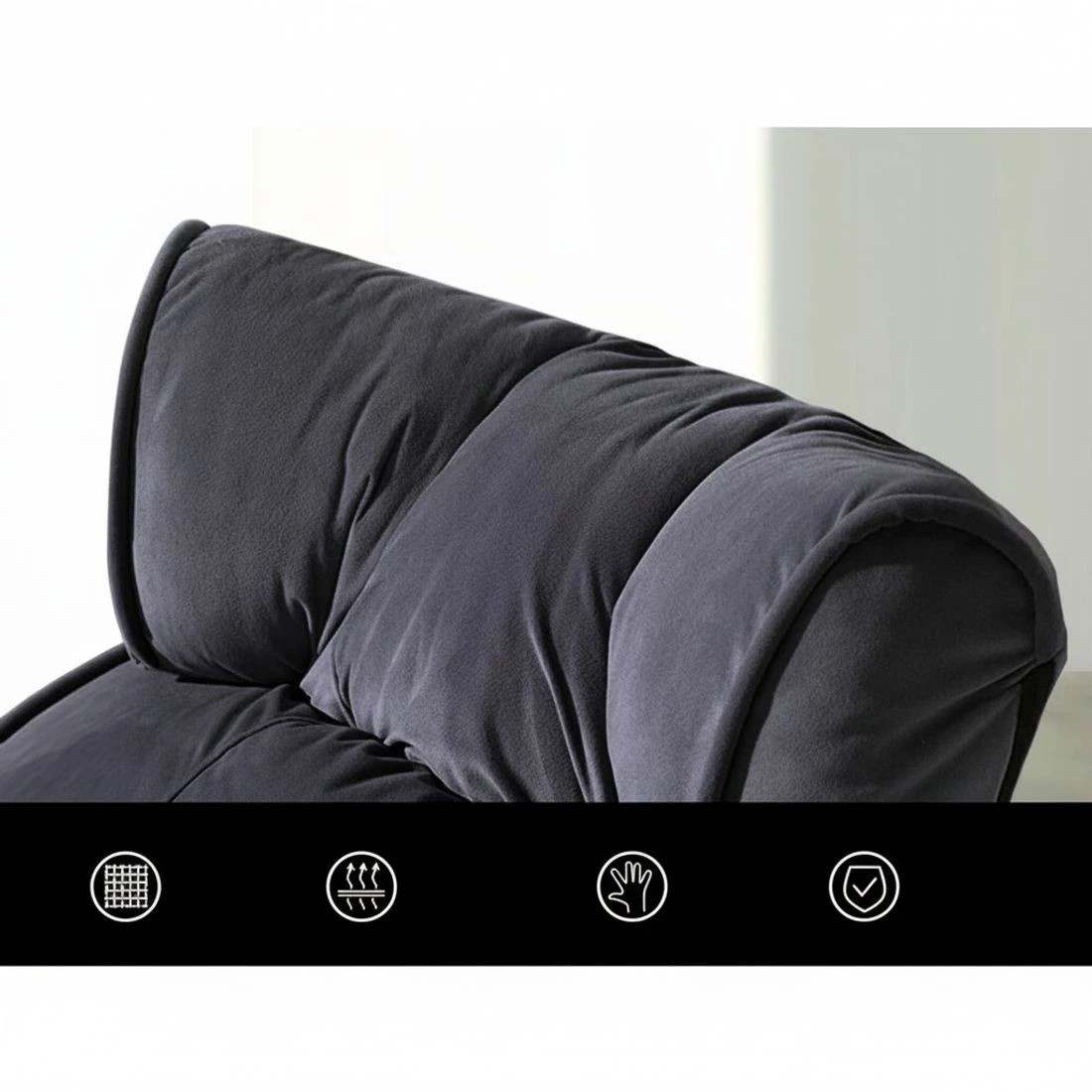 6 Artiss Floor Lounge Sofa With Armrest Flocking Fabric Charcoal - Grey, 6 of 6