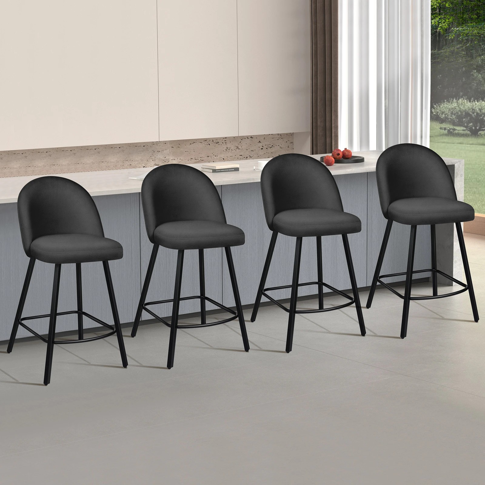 9 Alfordson 4x Bar Stools Velvet Chair - Dark Grey, 9 of 9