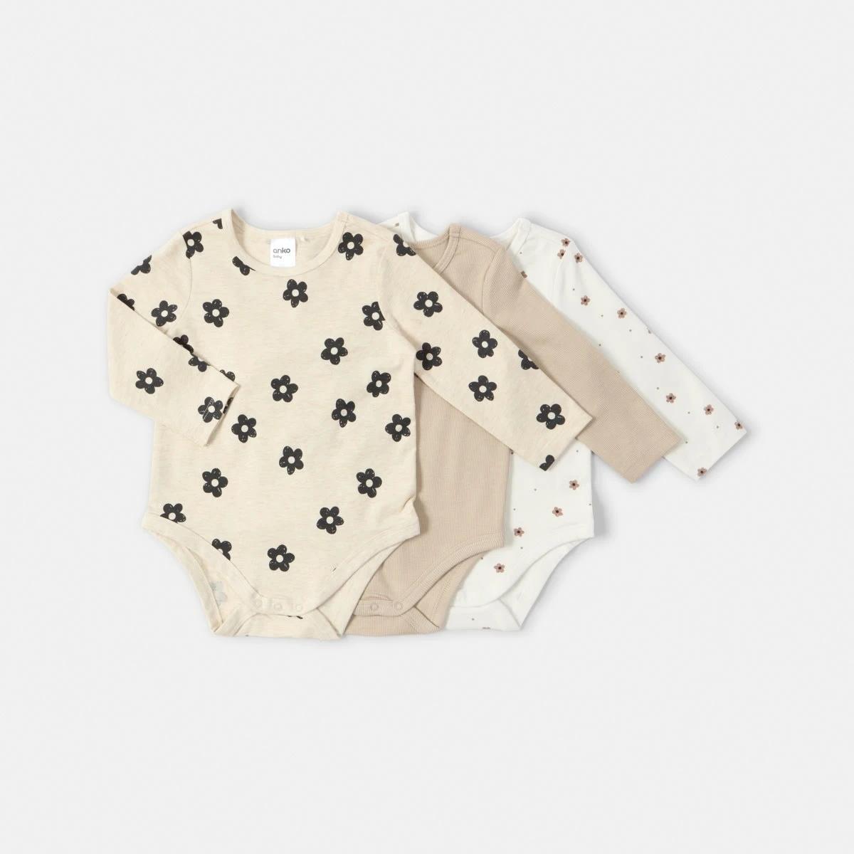 1 3 Pack Bodysuits Bge Floral, 1 of 8