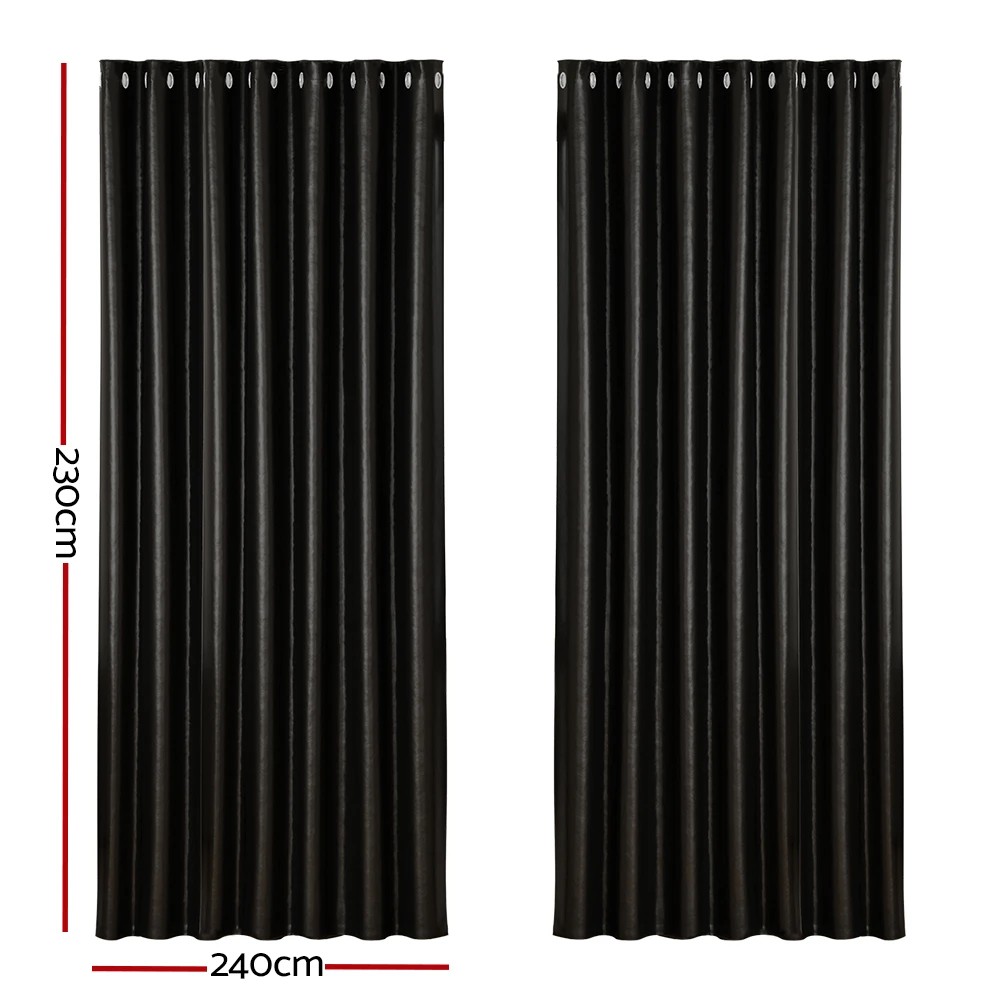 2 Artiss 2X Blockout Curtains Eyelet 240x230cm Shine - Black, 2 of 6