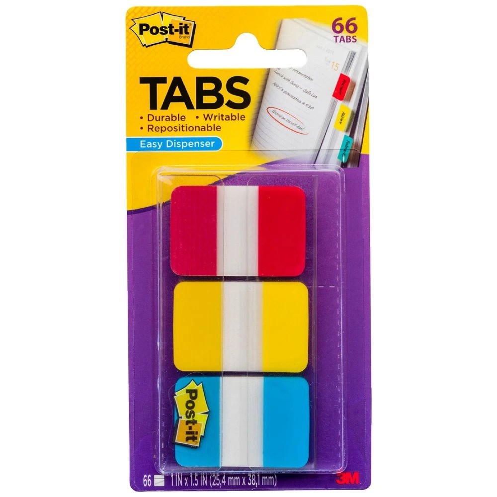 1 Post-it Durable Tabs 25x38mm 66 Tabs Assorted 3 Pack, 1 of 5