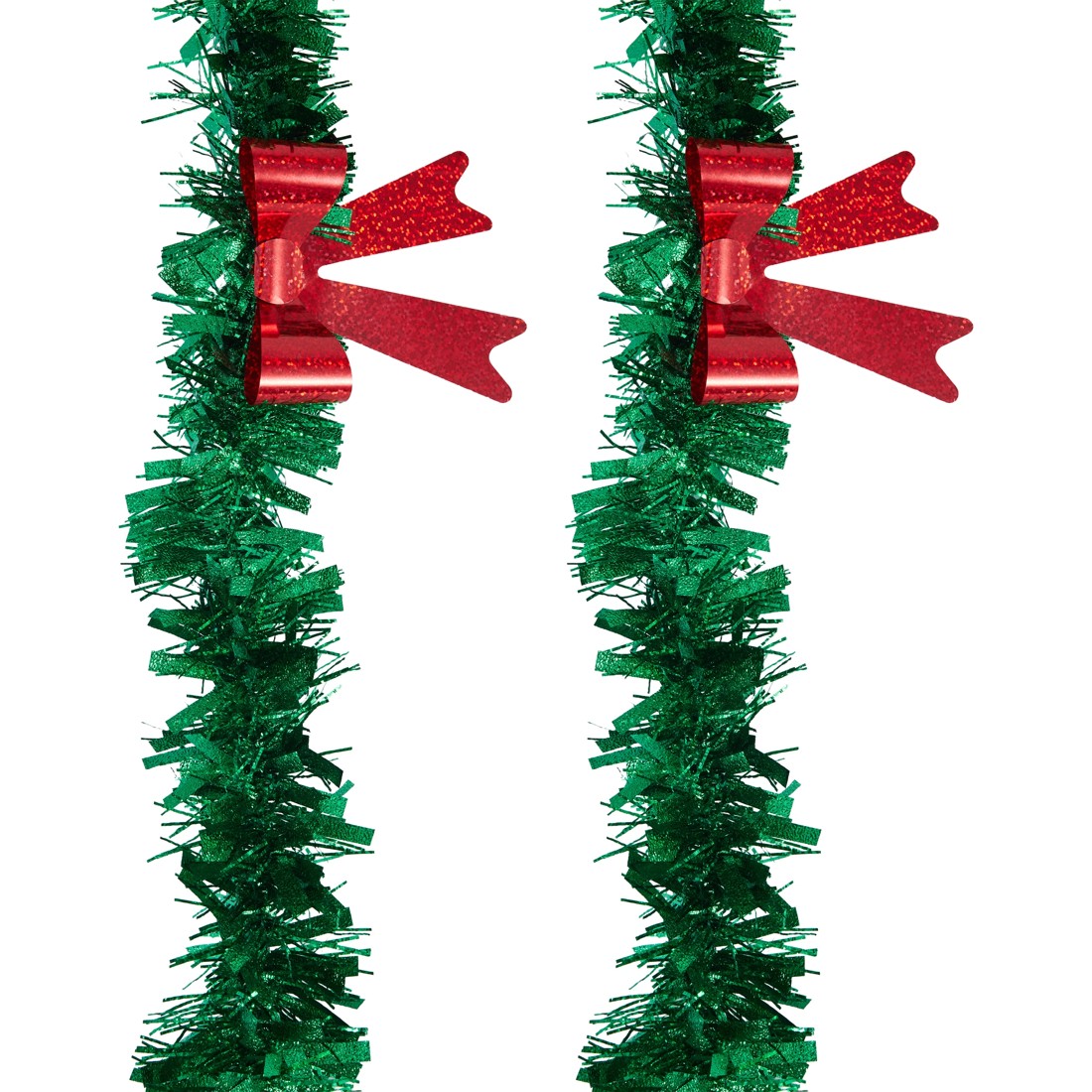 2 6m Green with Red Bow Christmas Tinsel, 2 of 3