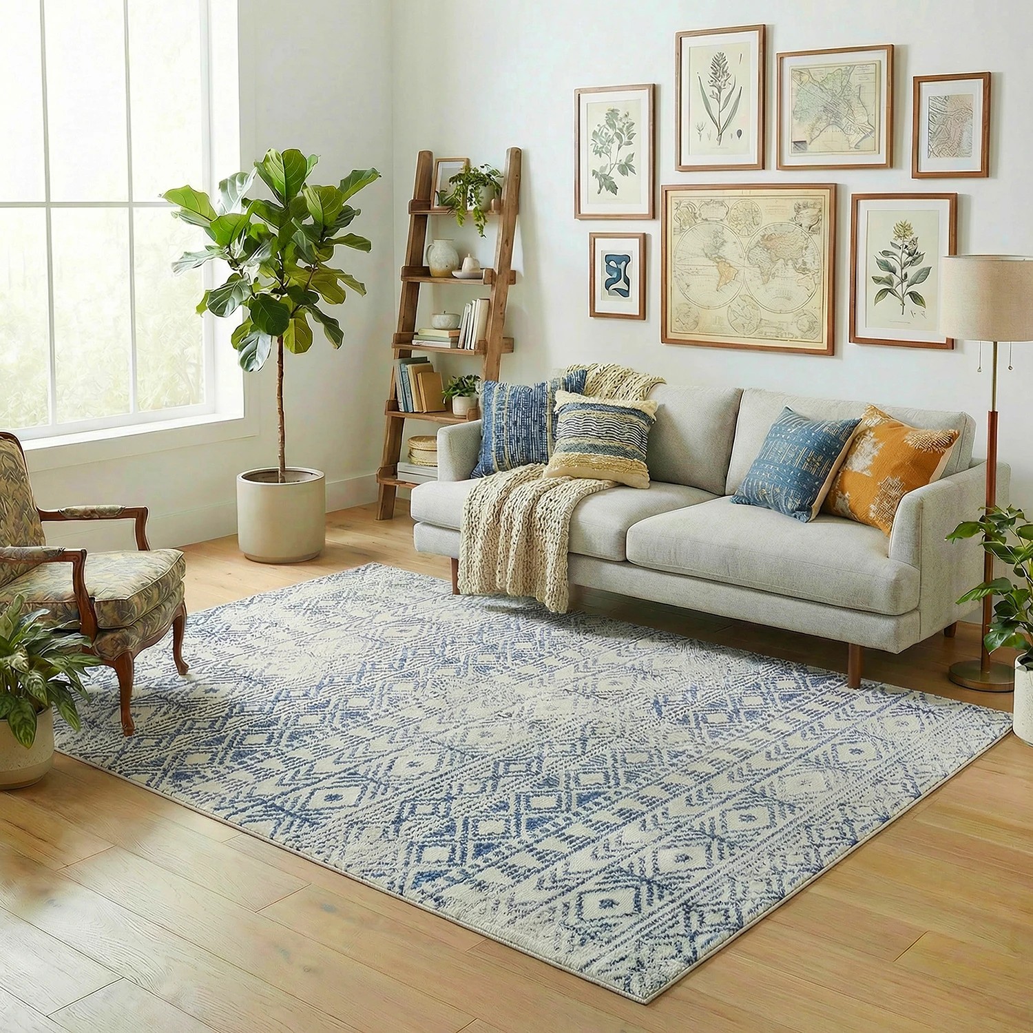 1 Common Ground Rugs Bluebay 456 330x240cm - Extra Large Floor Rug - Blue, 1 of 6