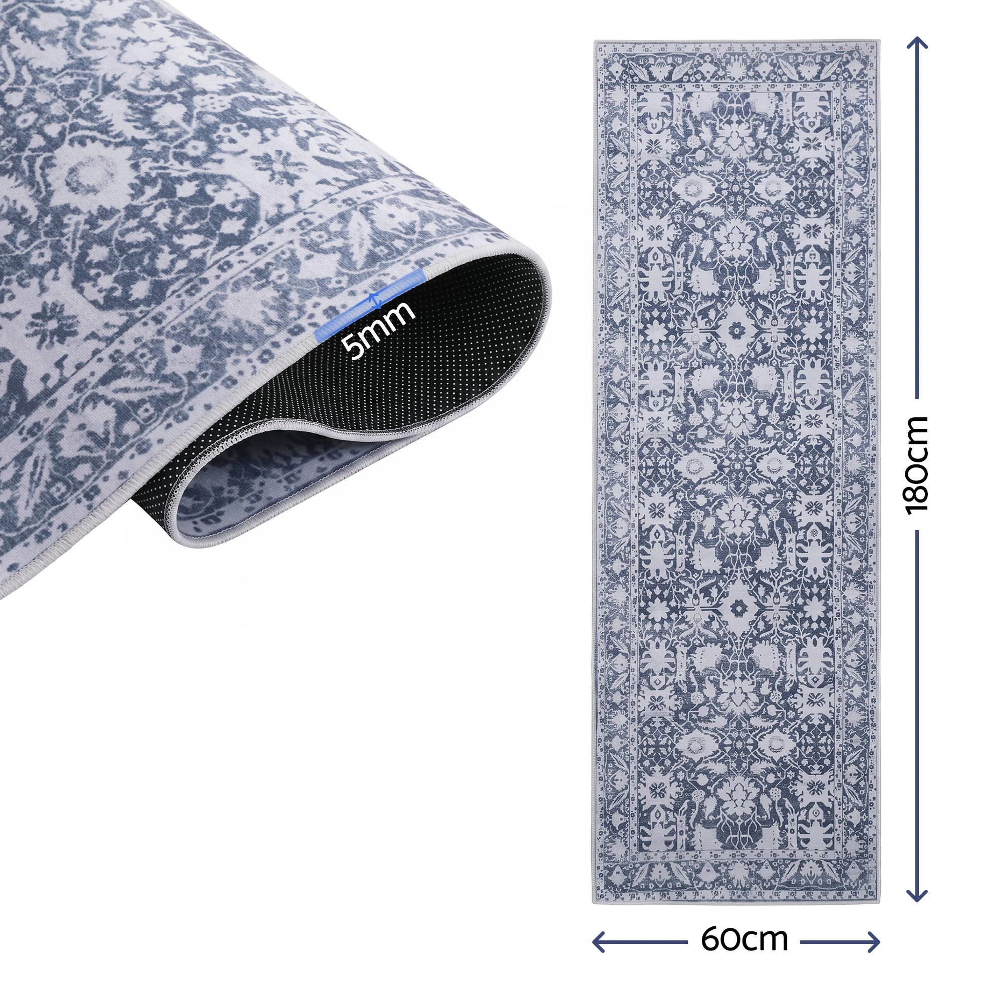 2 Artiss 60 x 180 cm Hallway Runner Rug Non-Slip Washable Water-repellent - Grey, 2 of 9