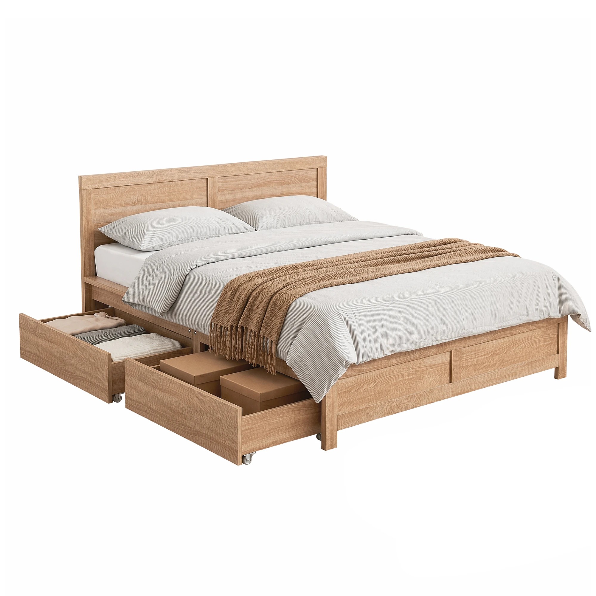 1 Artiss Queen Size Bed Frame with 2 Drawers Bedroom Furniture - Brown, 1 of 8
