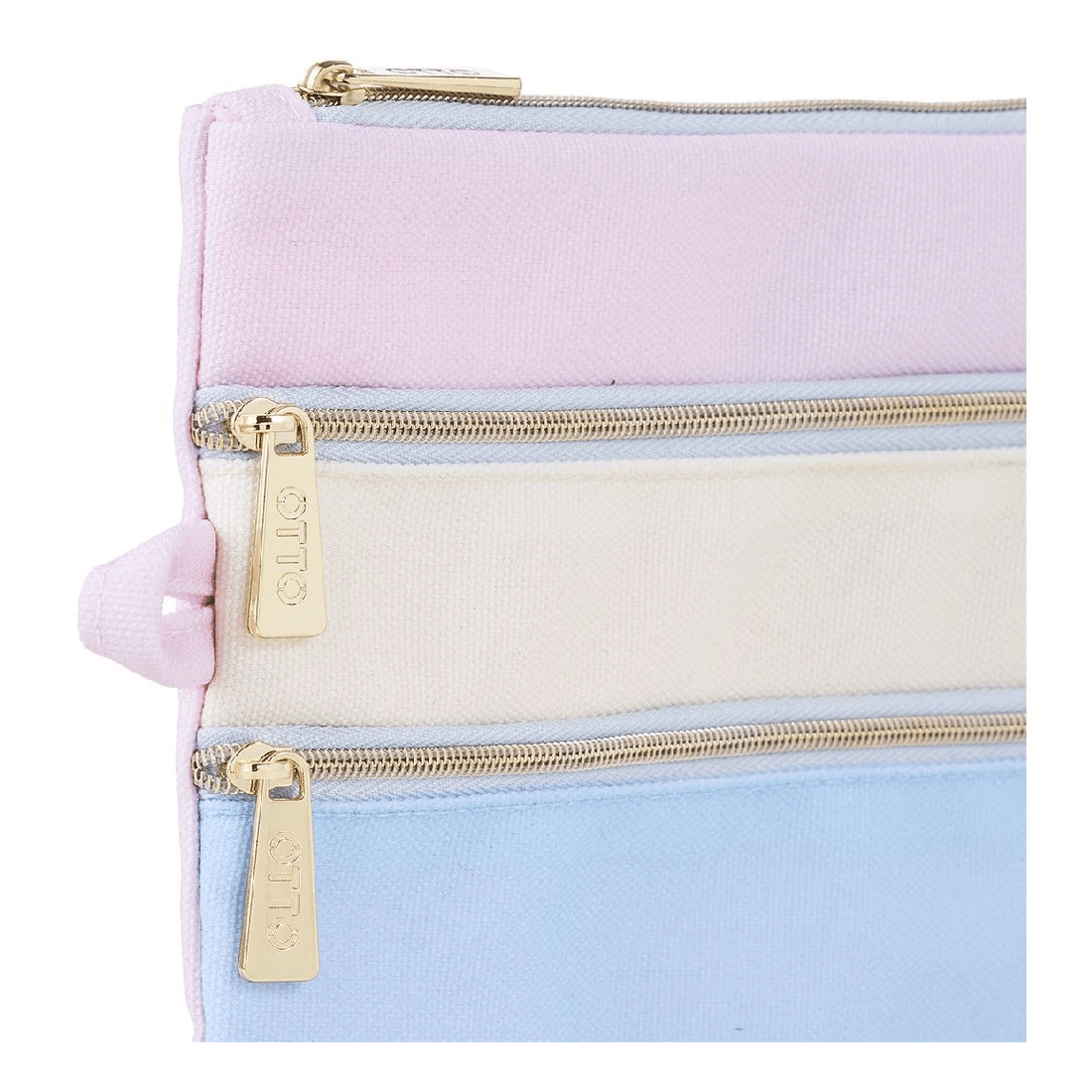 3 Otto Triple Zip Pencil Case Pink/Yellow/Blue, 3 of 3