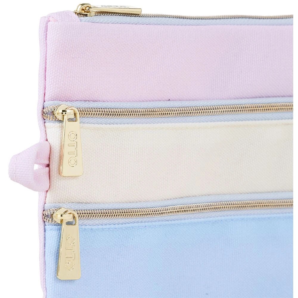 3 Otto Triple Zip Pencil Case Pink/Yellow/Blue, 3 of 3