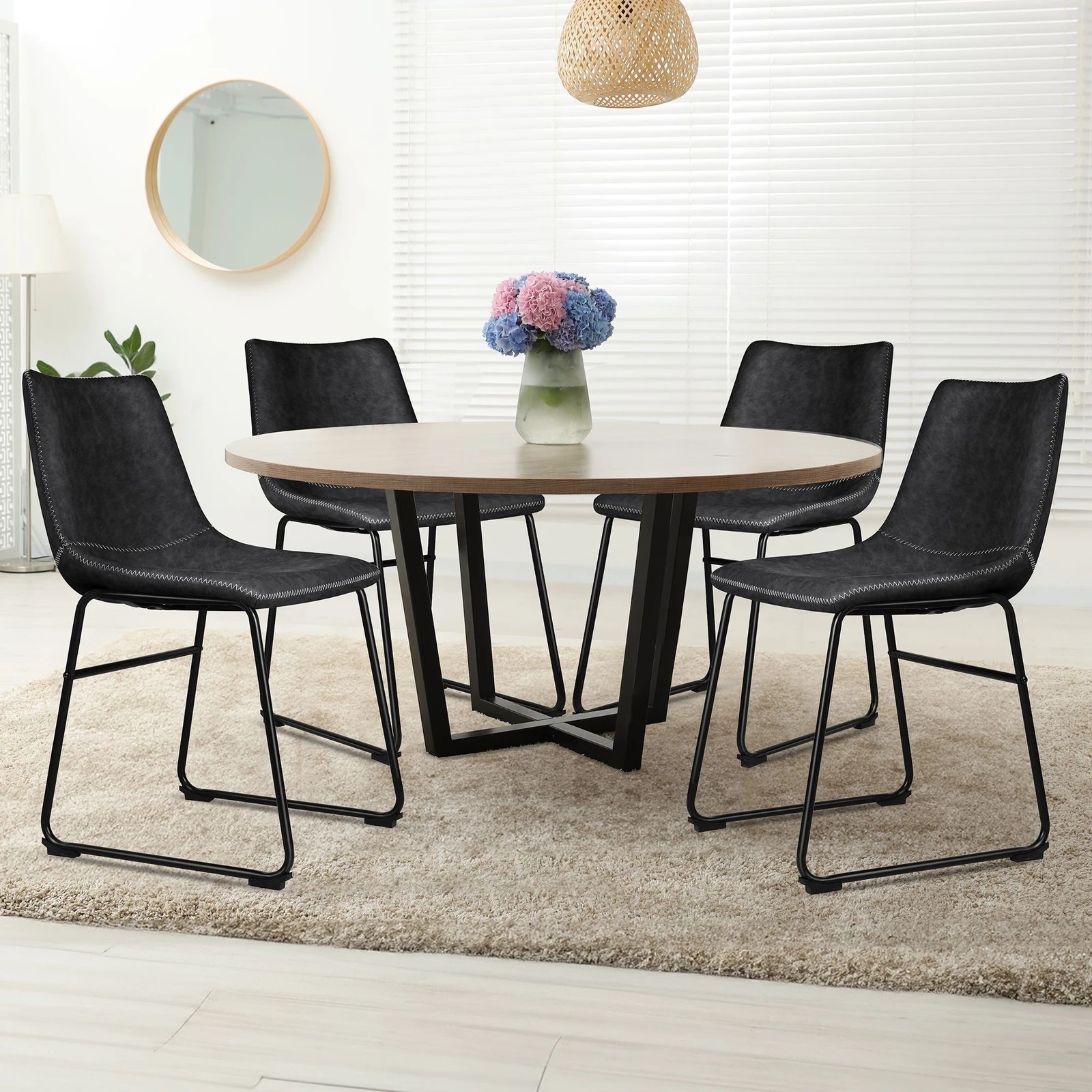 7 Alfordson 2x Dining Chairs Kitchen Lounge Cafe Seat Retro PU Leather - Black, 7 of 10