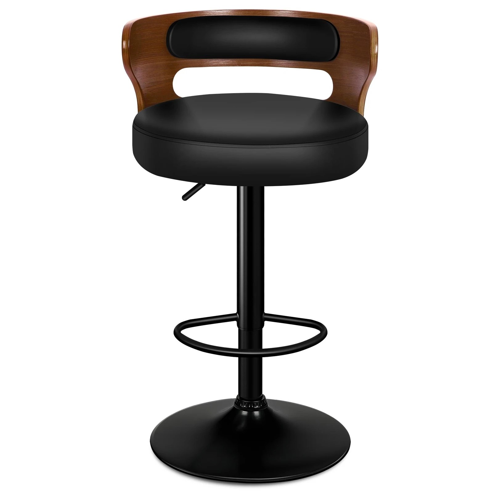 5 Alfordson 2x Bar Stool Kitchen Swivel Chair Wooden Leather Gas Lift - Black, 5 of 9