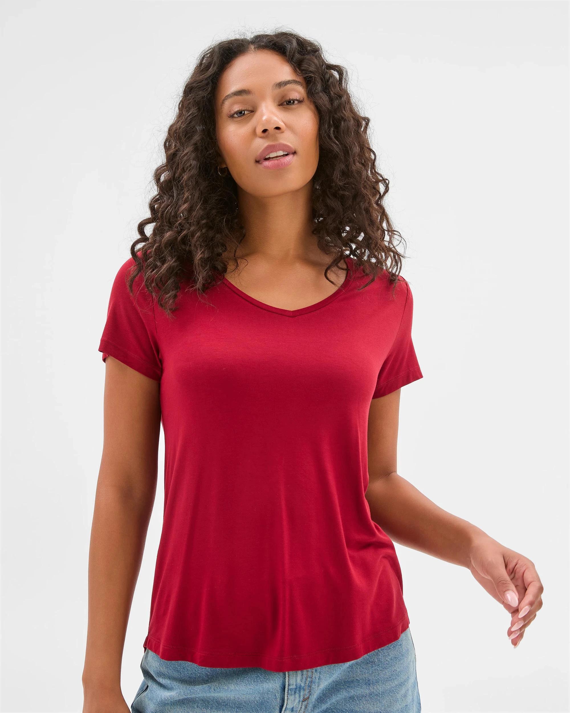 2 Target Woman Short Sleeve V-Neck T-Shirt RHUBARB, 2 of 6