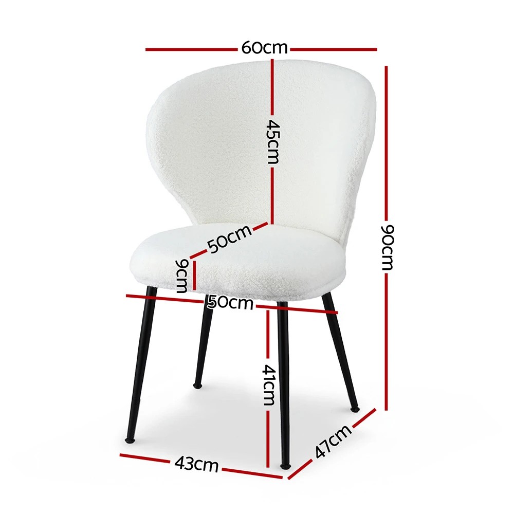 2 Artiss 4x Dining Chairs Sherpa Boucle Wing Back - White, 2 of 3