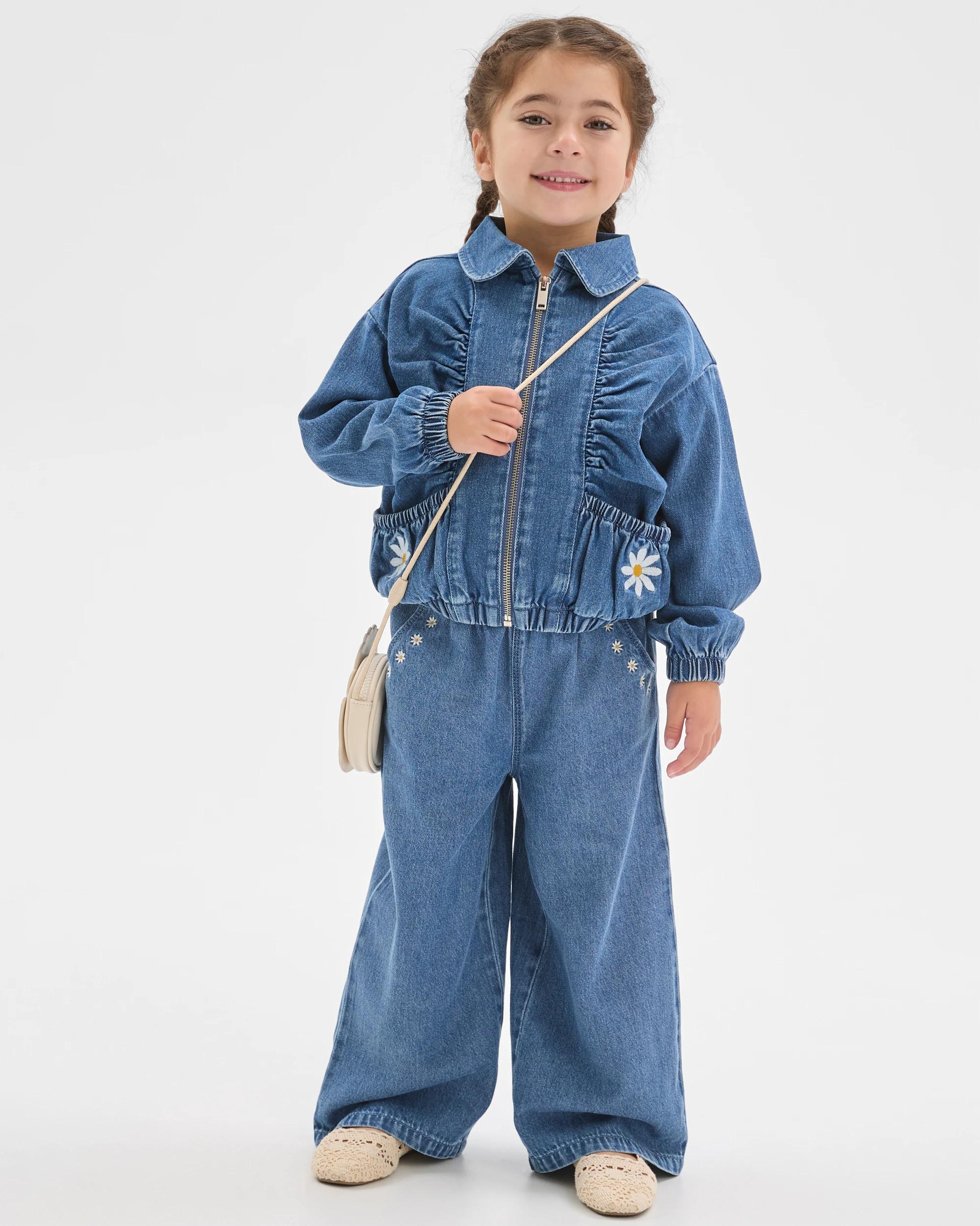 1 Target Kids Embroidered Denim Jacket BLUE WASH, 1 of 6