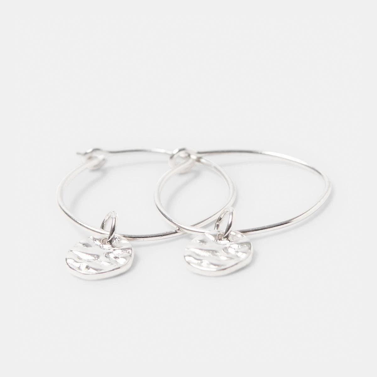 2 Sterling Silver Crinkle Hoop Earrings Silver, 2 of 4