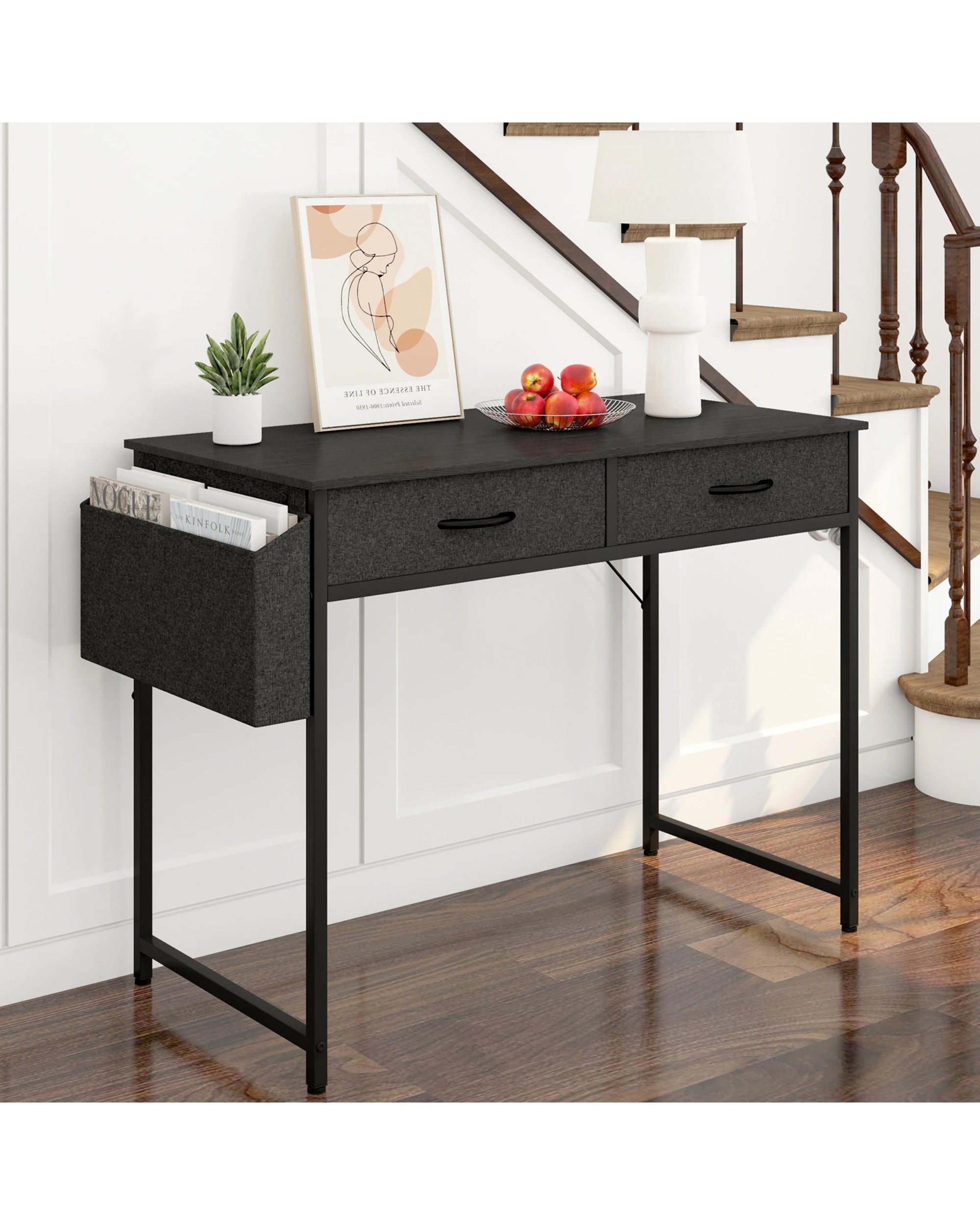 8 Advwin 100cm Small Desk With 2 Drawers And Storage Bag Makeup Vanity Desk Black, 8 of 9