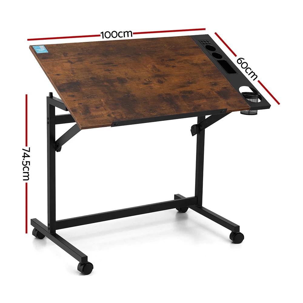 2 Artiss Drafting Table Drawing Desk Art Desk Multi-Functional Craft Drawing Table Rustic Brown - Brown, 2 of 6
