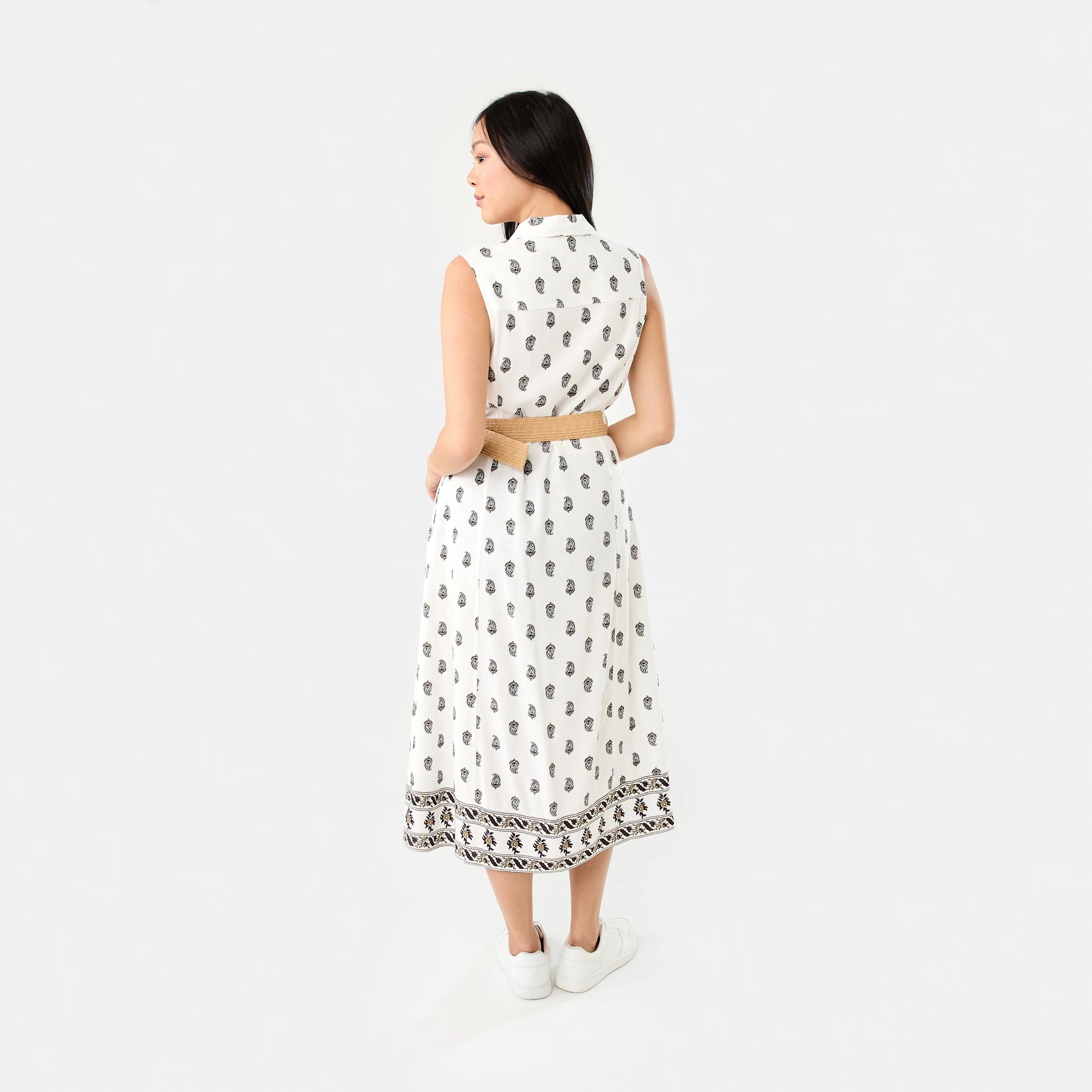 4 Sleeveless Collared Linen Blend Midi Dress Paisley Cd, 4 of 8