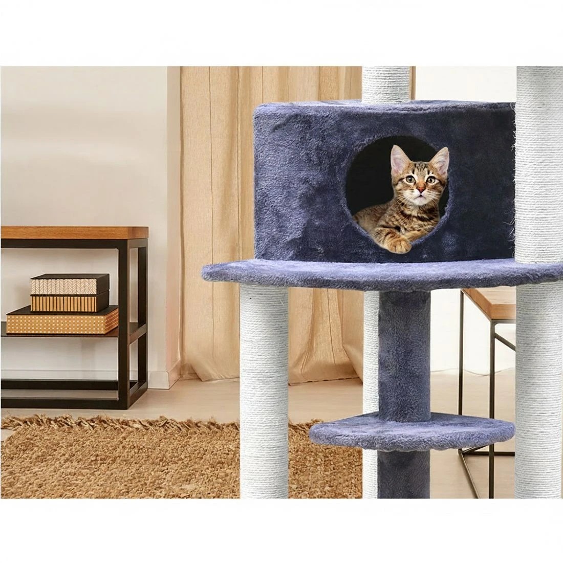 5 i.Pet Cat Tree 126cm Tower Scratching Post Scratcher Condo Trees House - Grey, 5 of 6