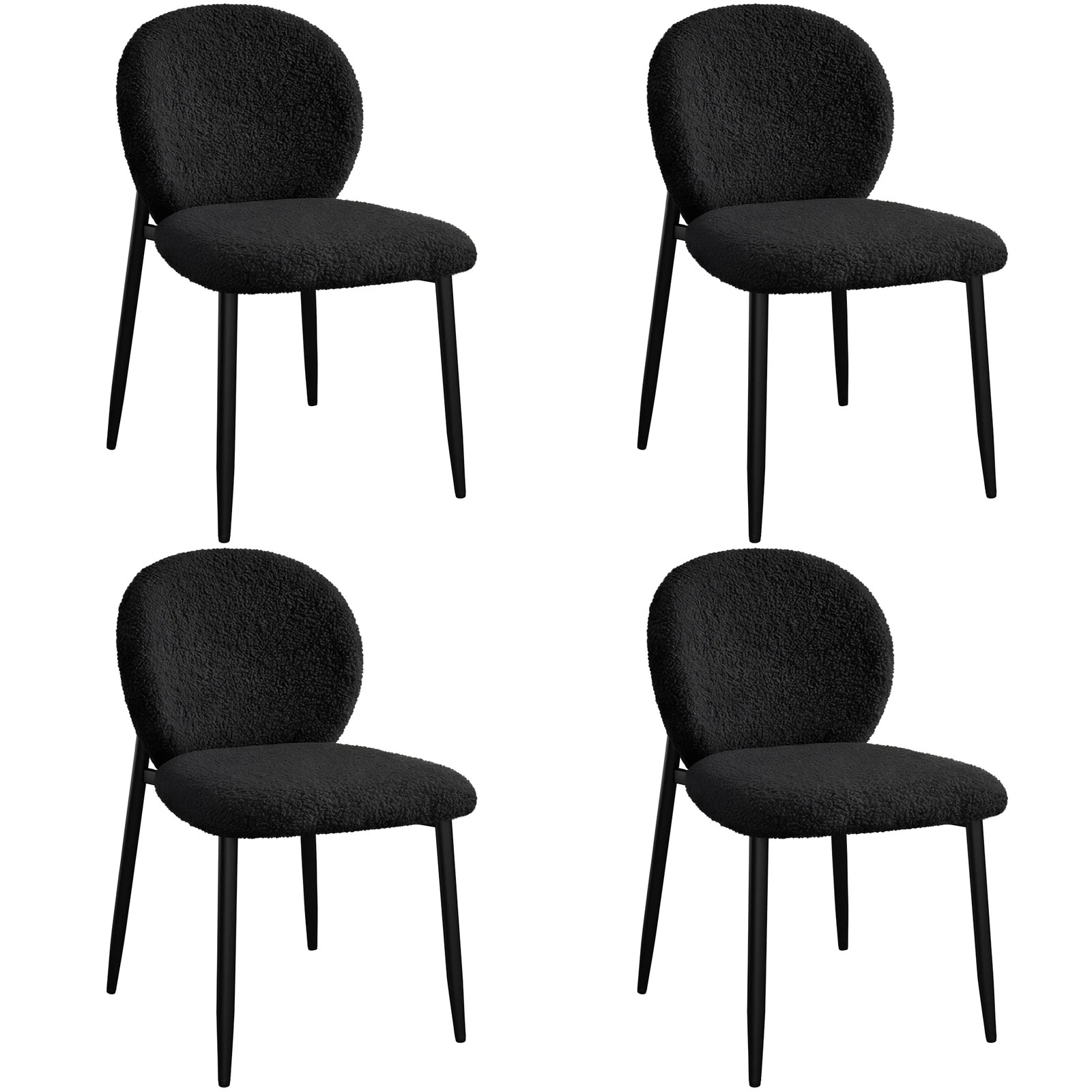 1 Alfordson 4x Dining Chairs Cafe Kitchen Lounge Curved Wooden Back Sherpa - Black, 1 of 10