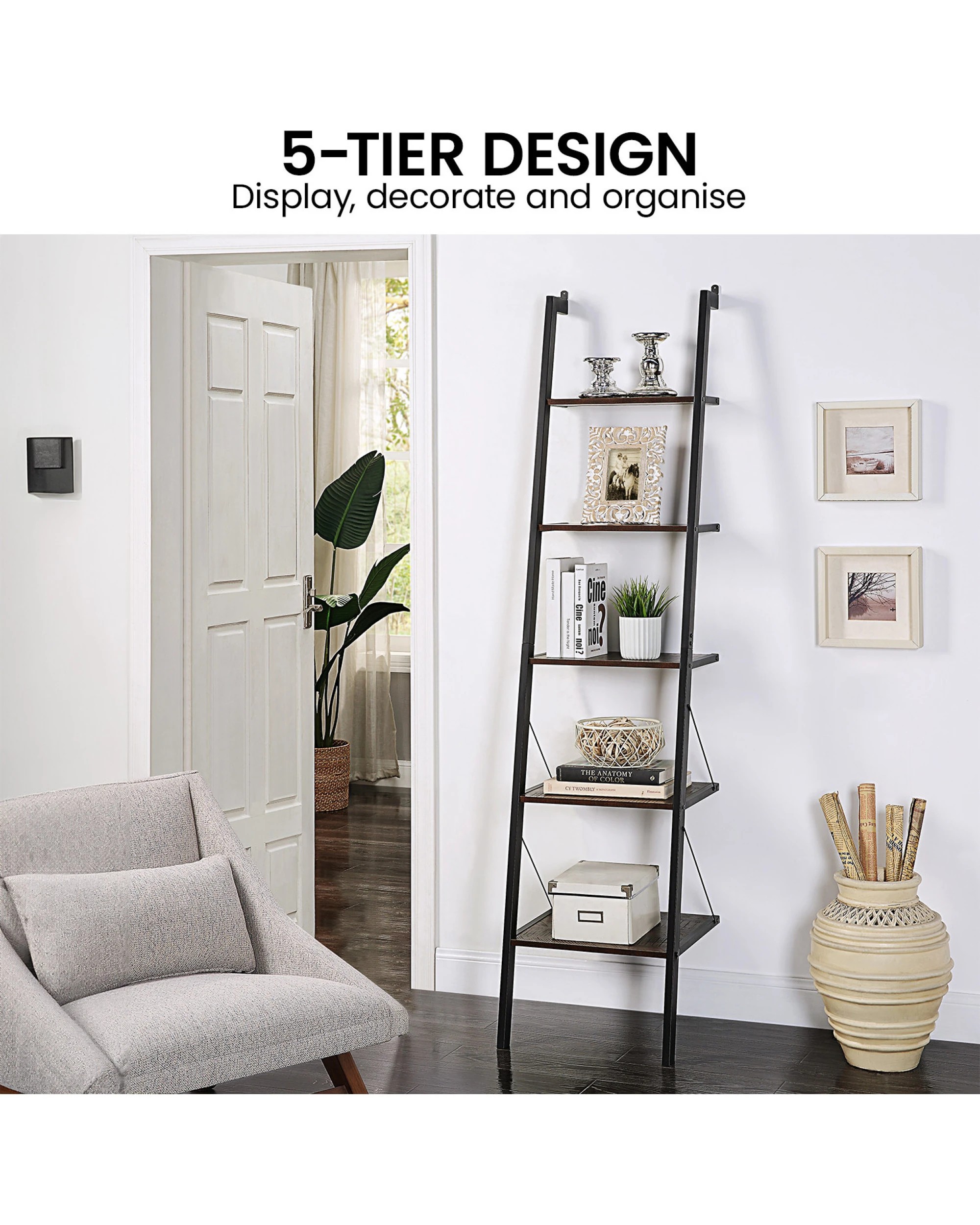 10 Sarantino Amelia 5-tier Ladder Shelf In Walnut, 10 of 10