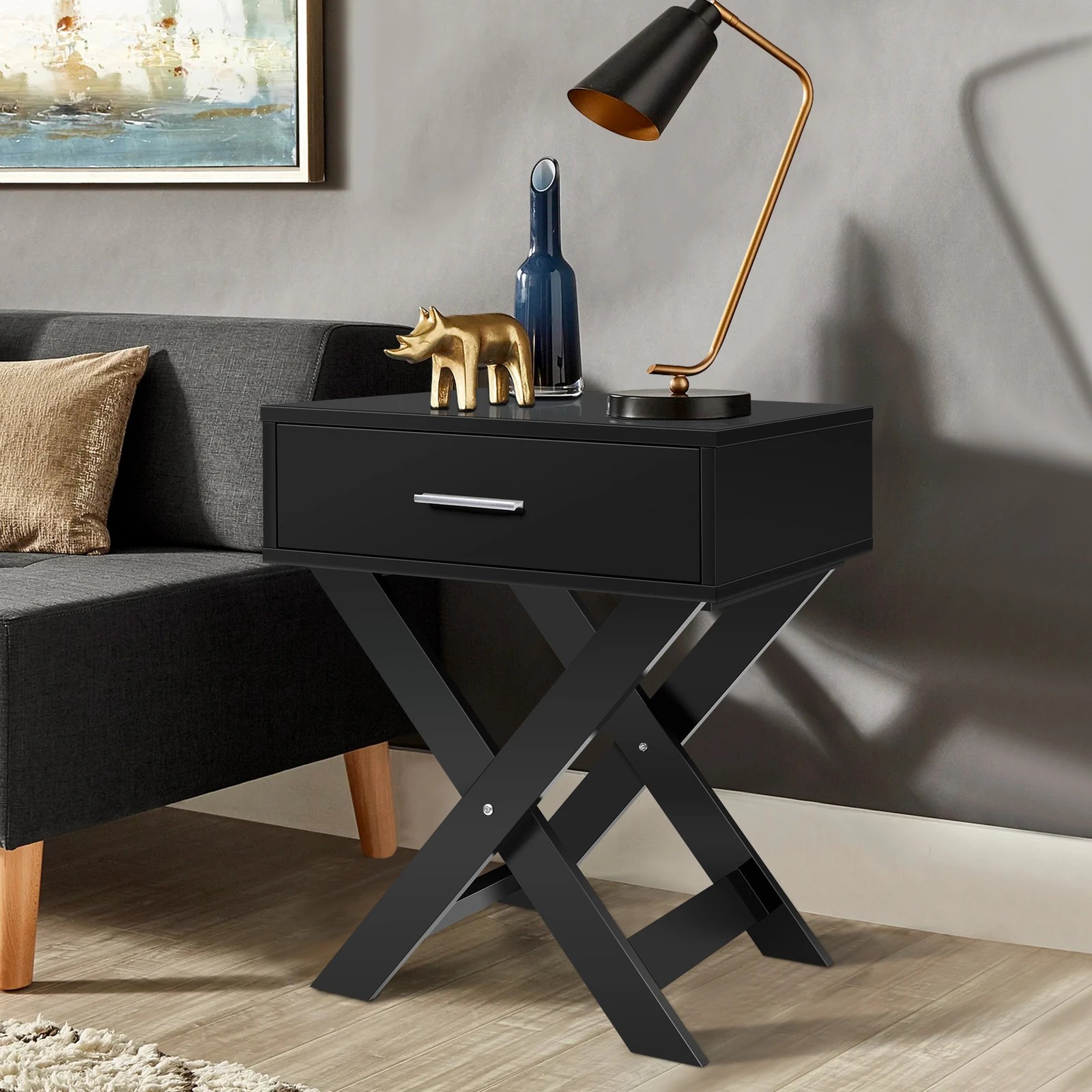 5 Alfordson 2x Bedside Table French Country Nightstand - Black, 5 of 10