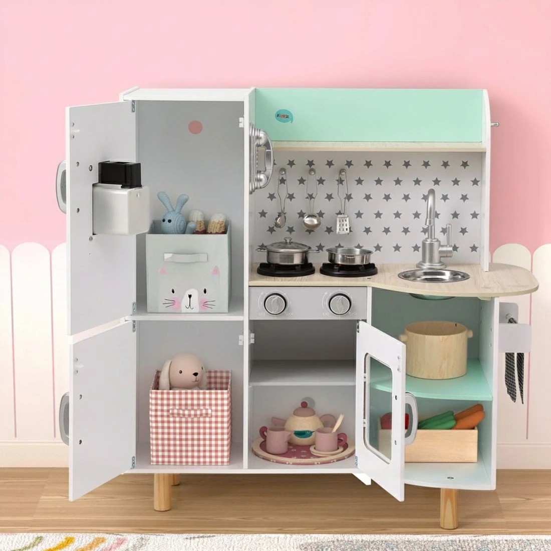 5 Keezi Kids en Pretend Kitchen Play Sets Cooking Toys Oven Fridge 85CM - Green, 5 of 5