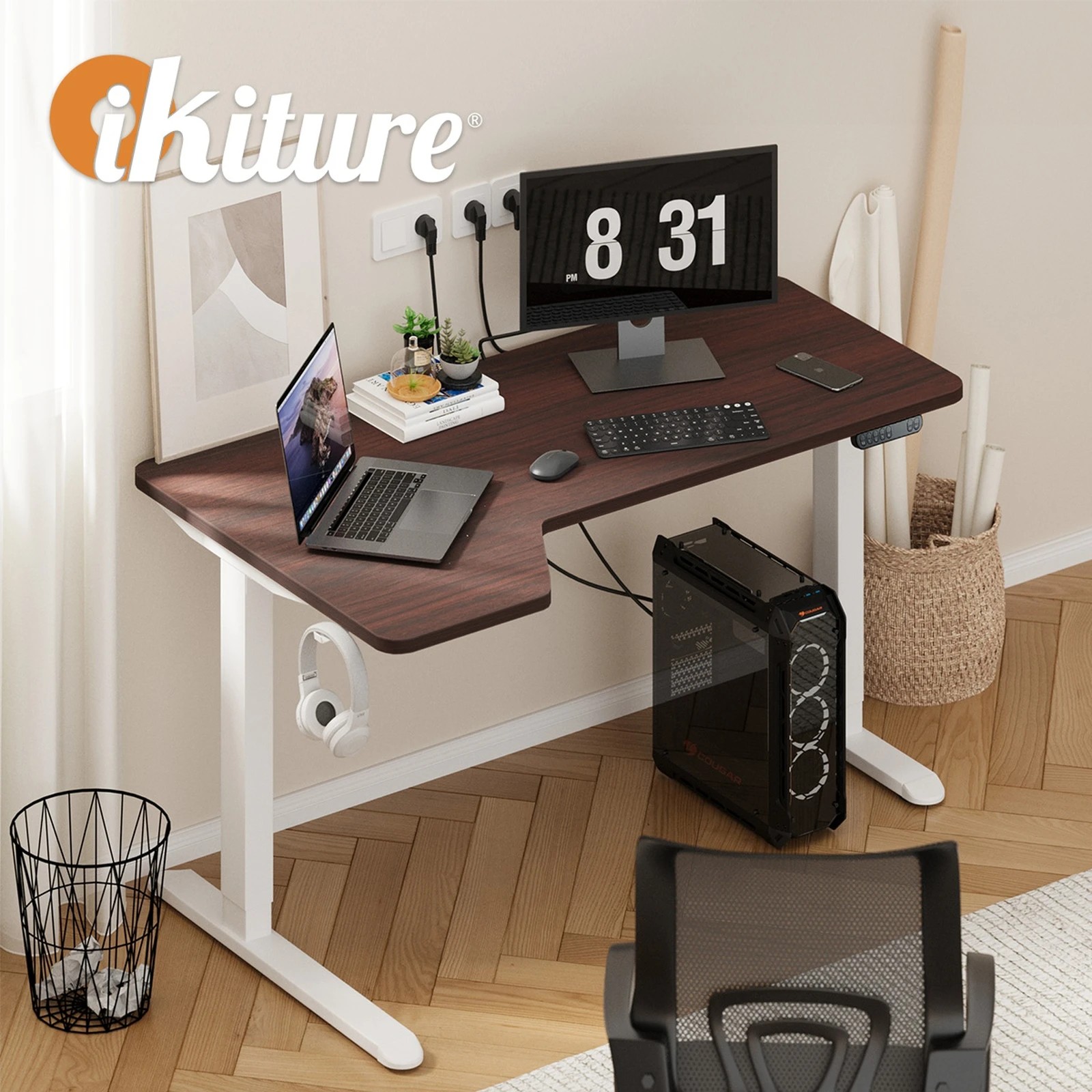 3 Oikiture L-shape Electric Standing Desk Single Motor 145cm Desktop
 - Multi, 3 of 4