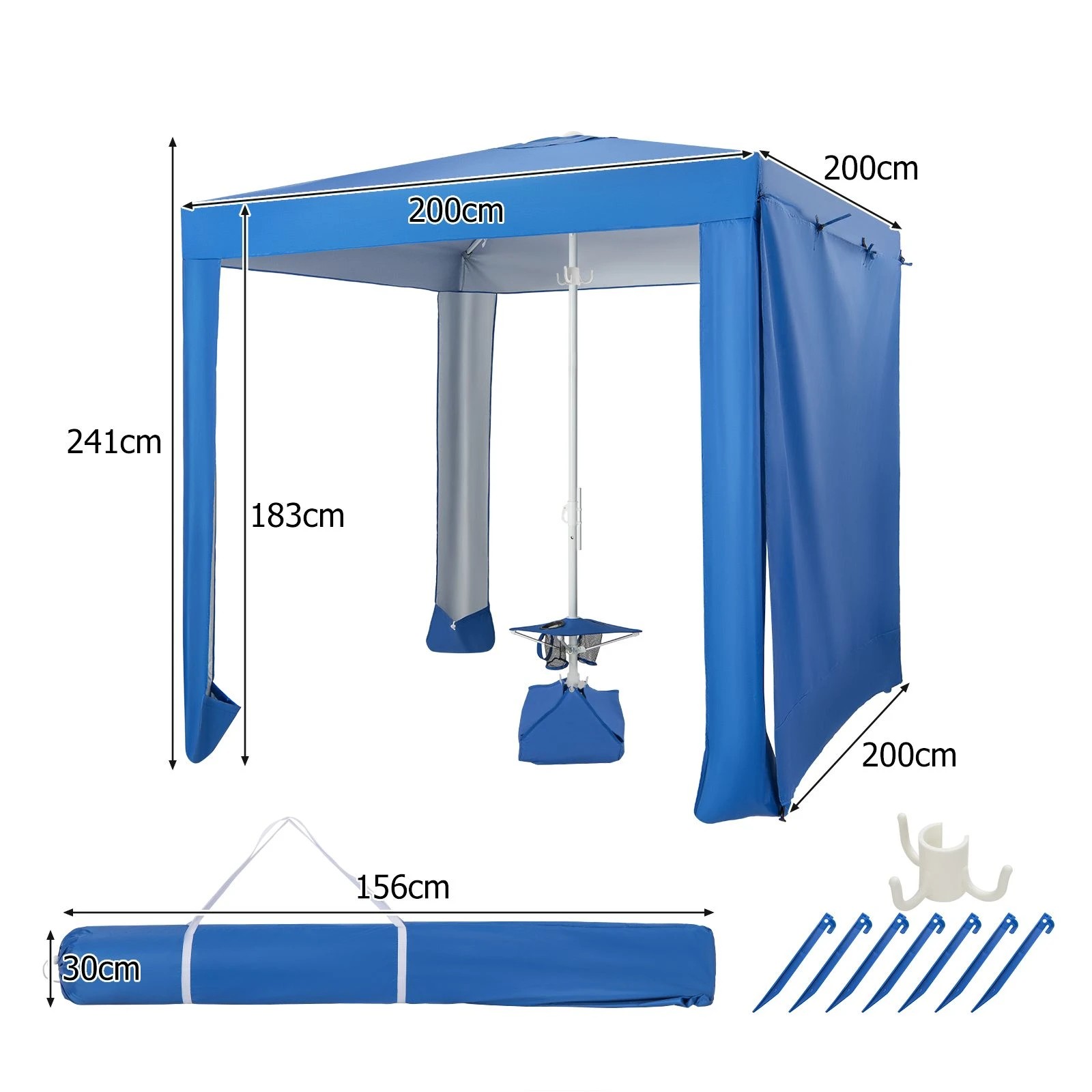 2 Costway 240cm UPF50+ Beach Cabana Tent w/Folding Table/Back Wall Portable Outdoor Sun Shelter - Blue, 2 of 2