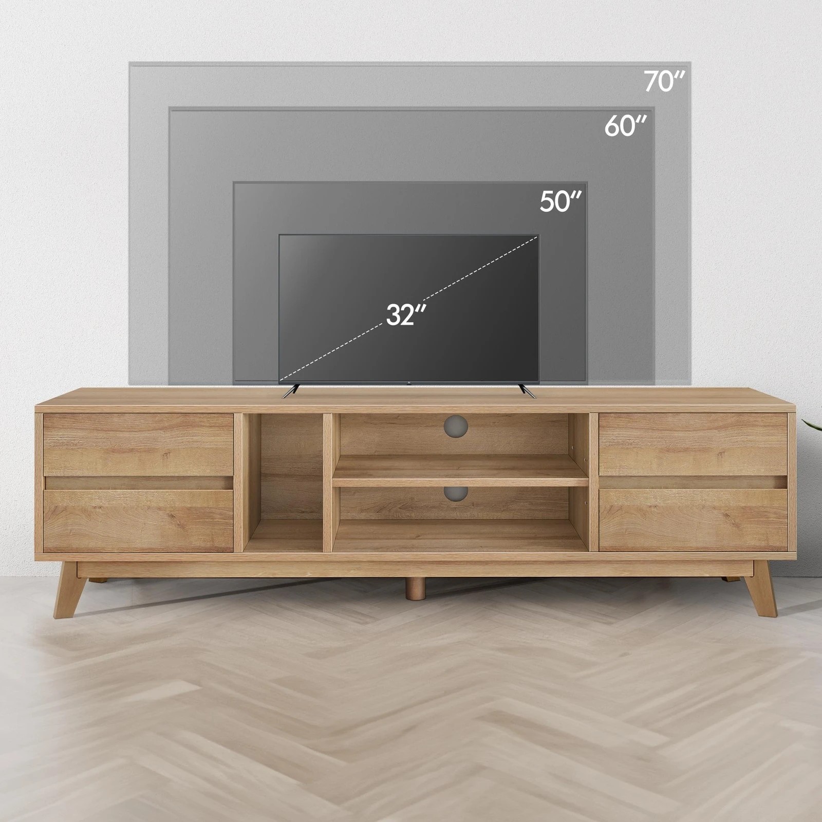 9 Alfordson Entertainment Unit TV Cabinet Stand 180cm Drawer Shelf - Oak, 9 of 10