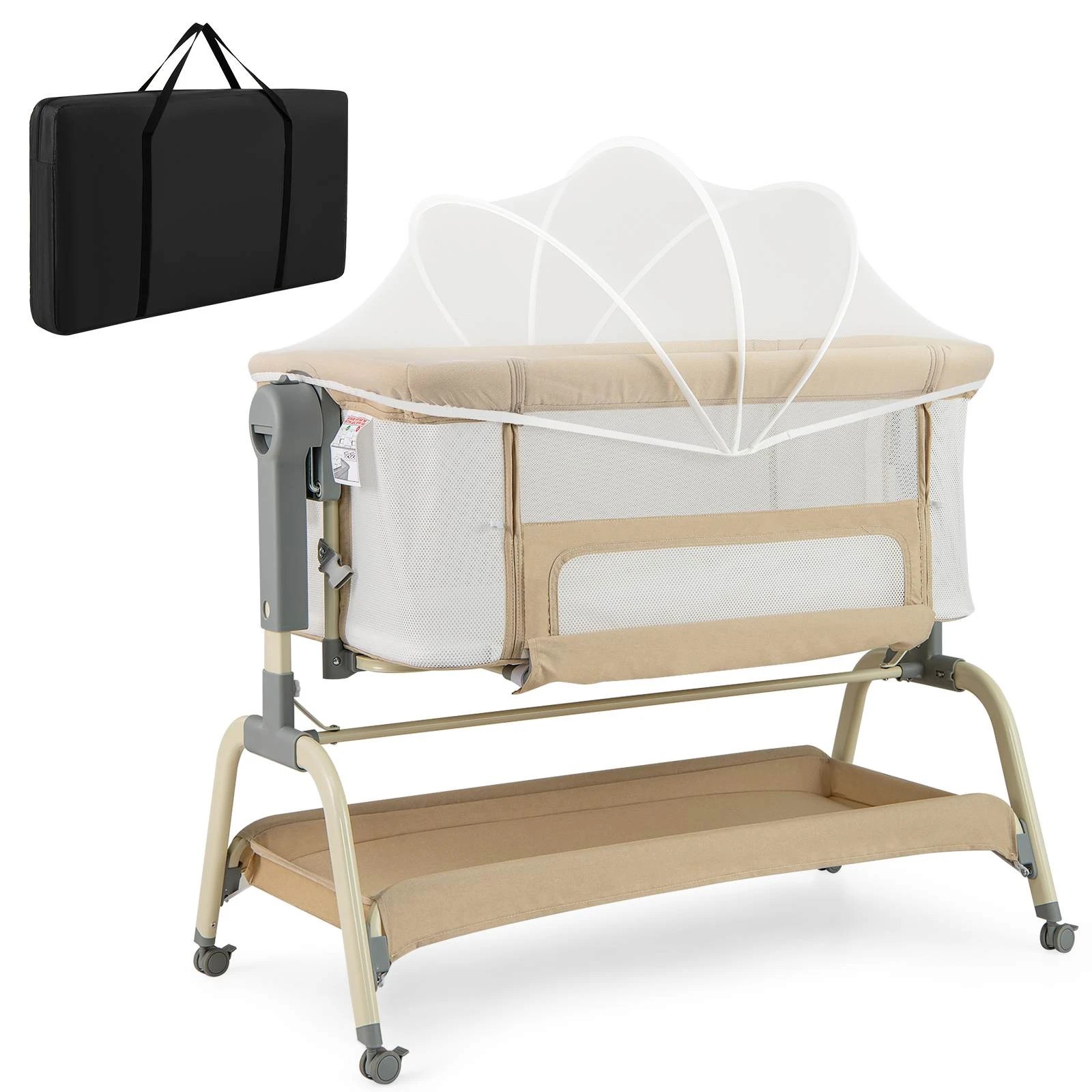 1 Costway 4-in-1 Baby Cot Bed Mobile Bedside Sleeper - Beige, 1 of 5