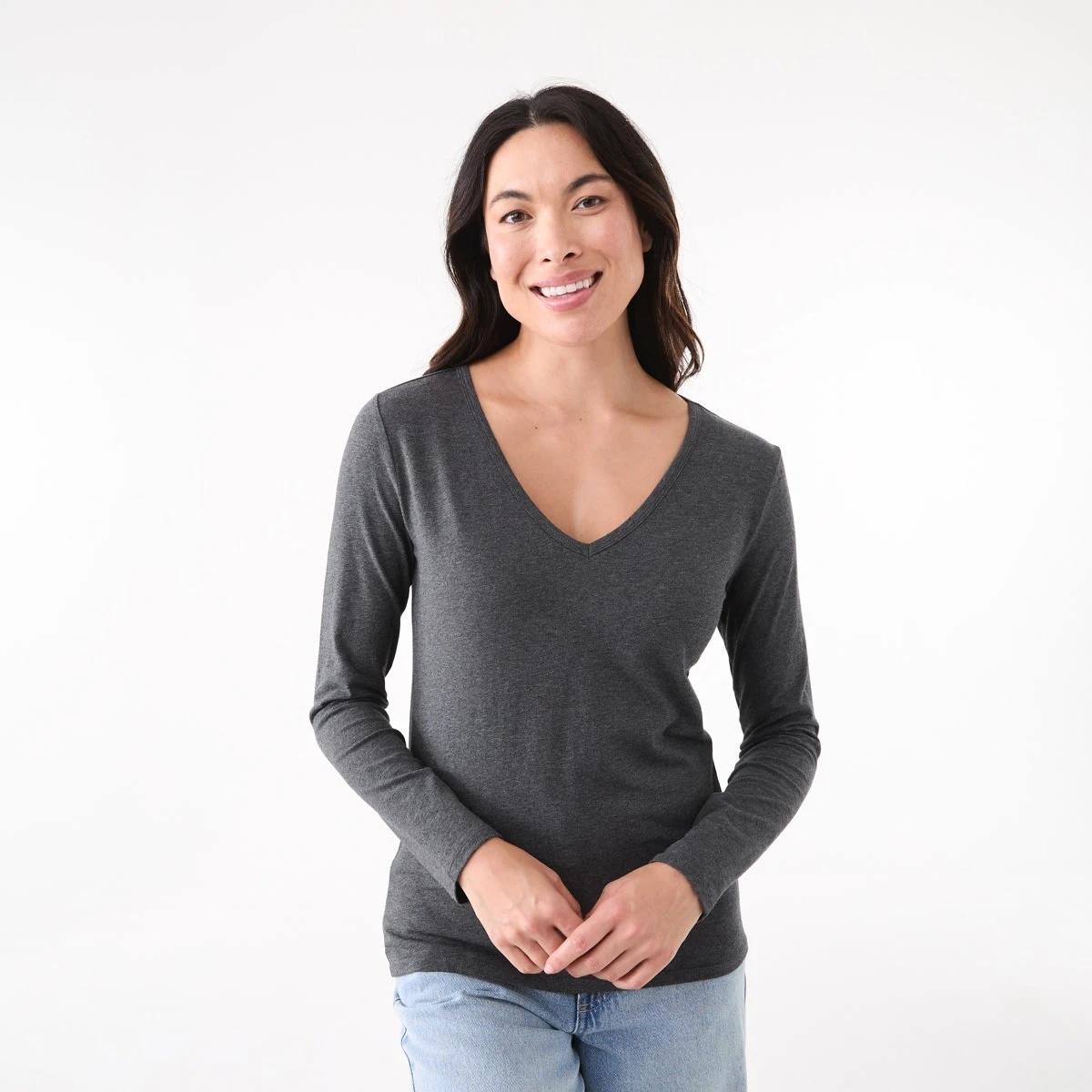 1 Long Sleeve Stretch V-Neck T-shirt Gry Chmrle, 1 of 5