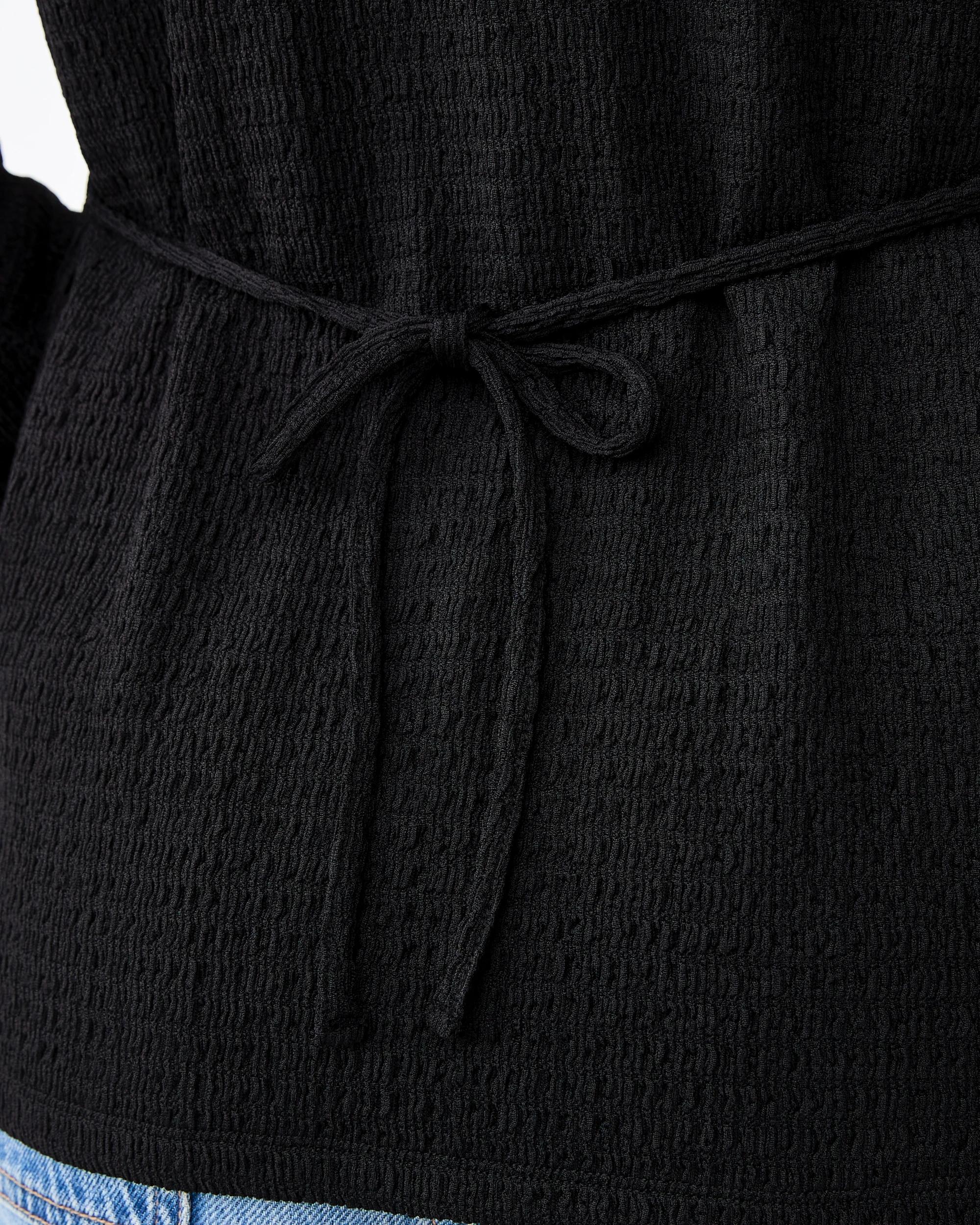 9 Long Sleeve Textured Tie Back Shirt Black, 9 of 9