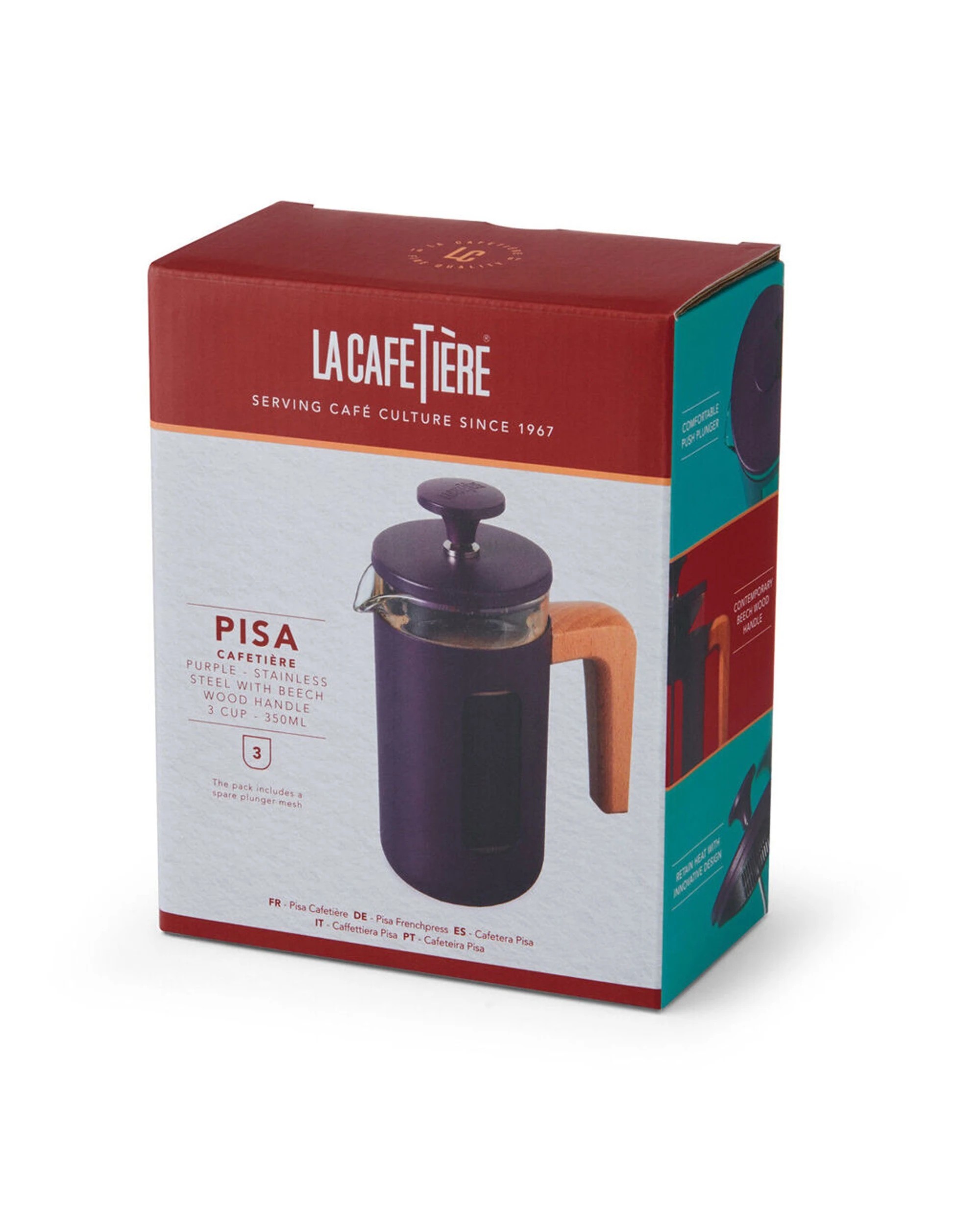 4 La Cafetiere Pisa 3-Cup Cafetiere Glass Coffee Press - Purple, 4 of 7