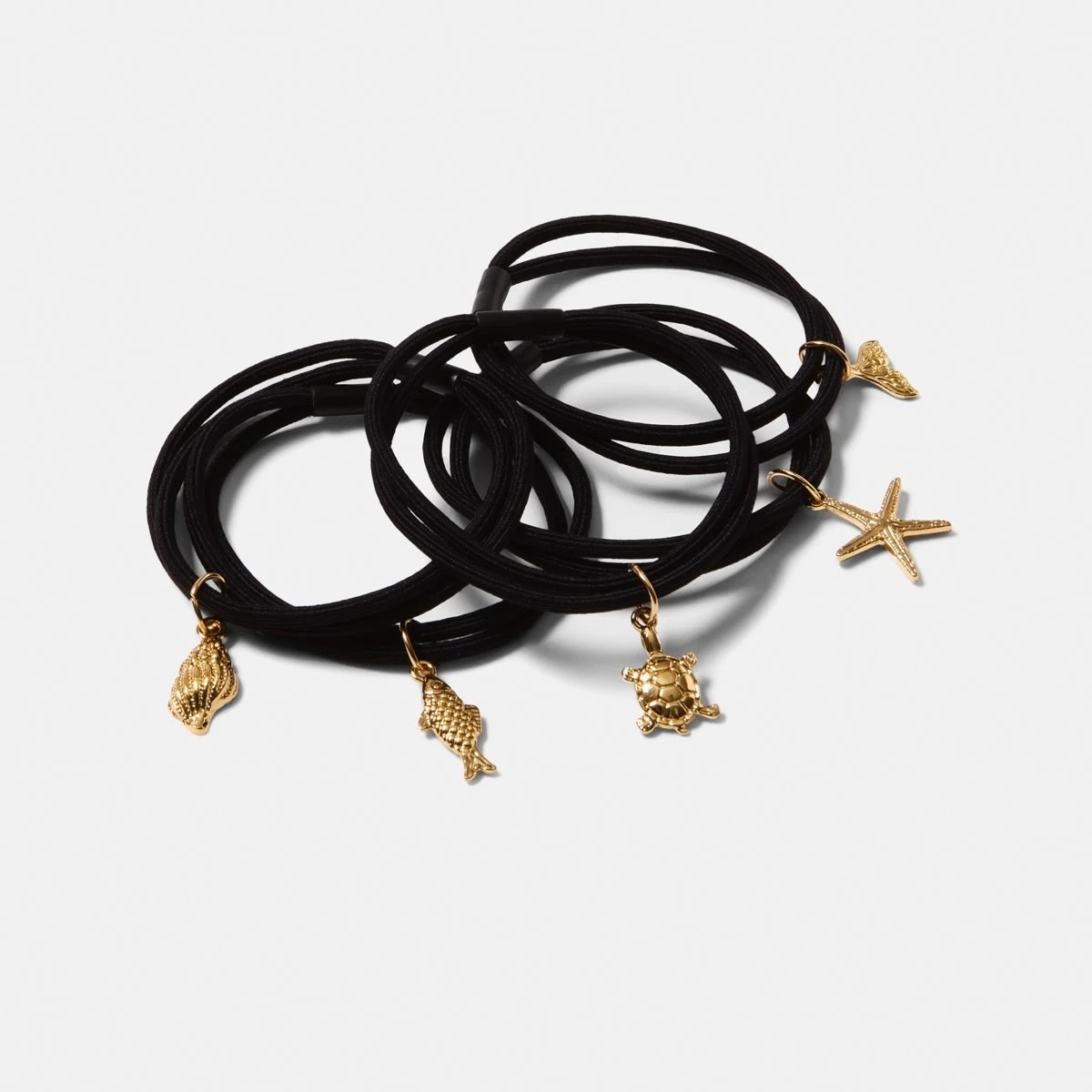 3 5 Pack Ocean Charm Hair Ties - Black and Gold Tone, 3 of 5