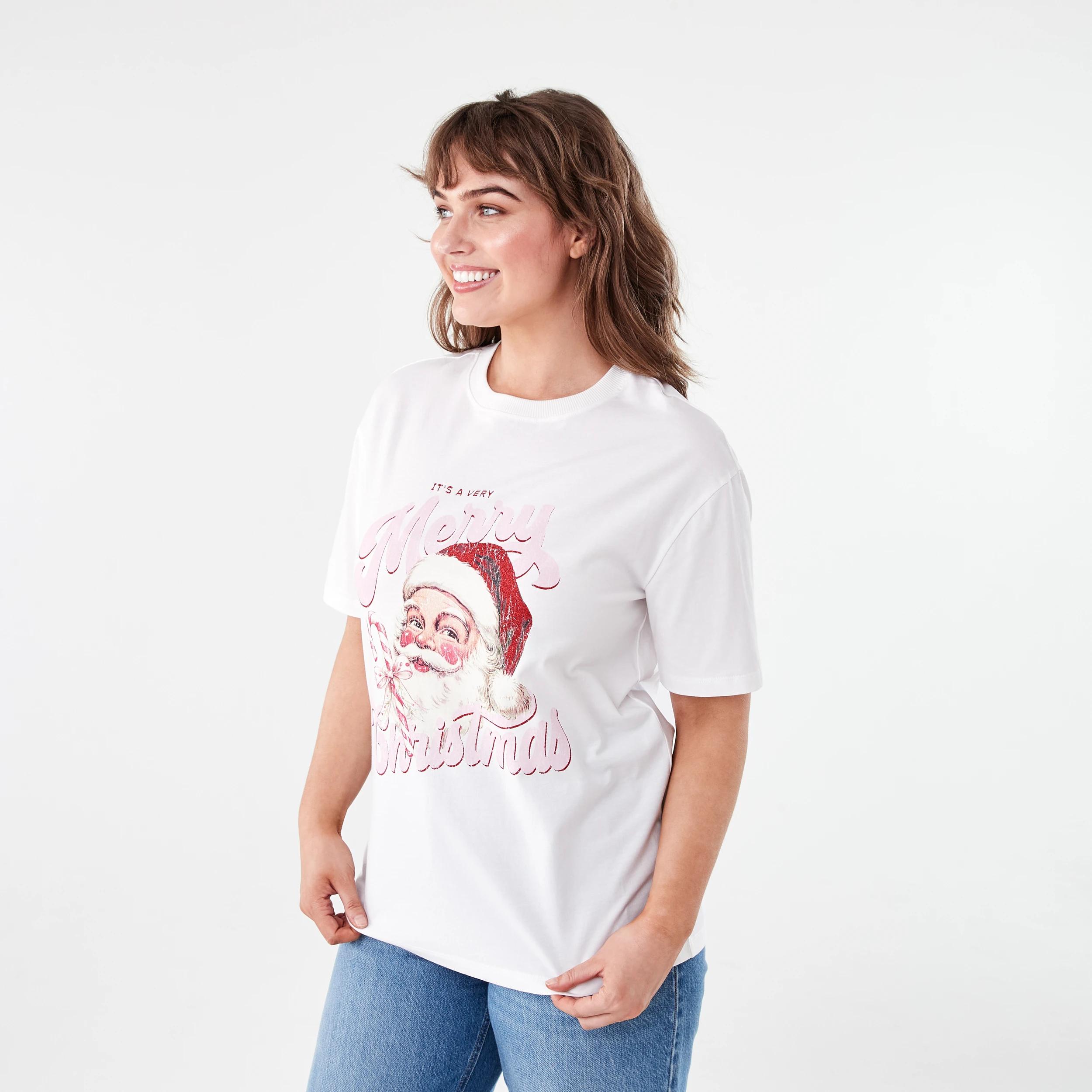 2 Short Sleeve Christmas Oversized Boyfriend T-shirt Very Merry, 2 of 5