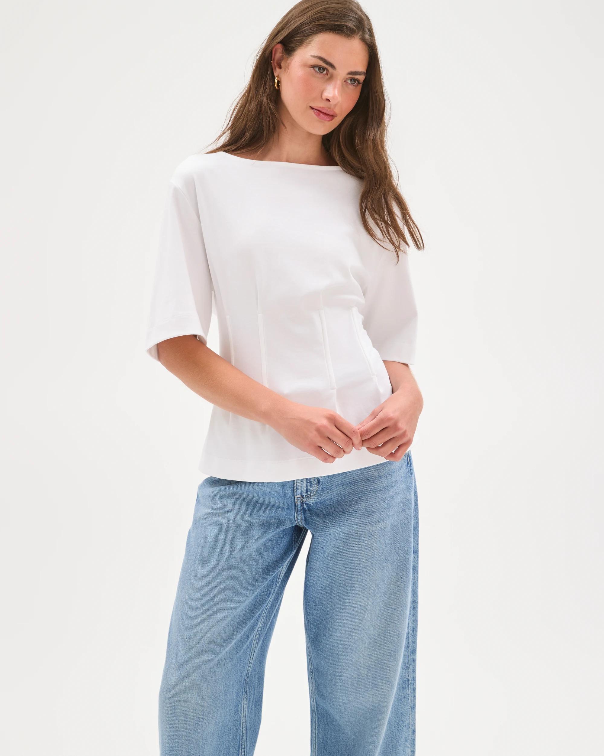 5 Target Petites Australian Cotton Short Sleeve Waisted Top WHITE, 5 of 7