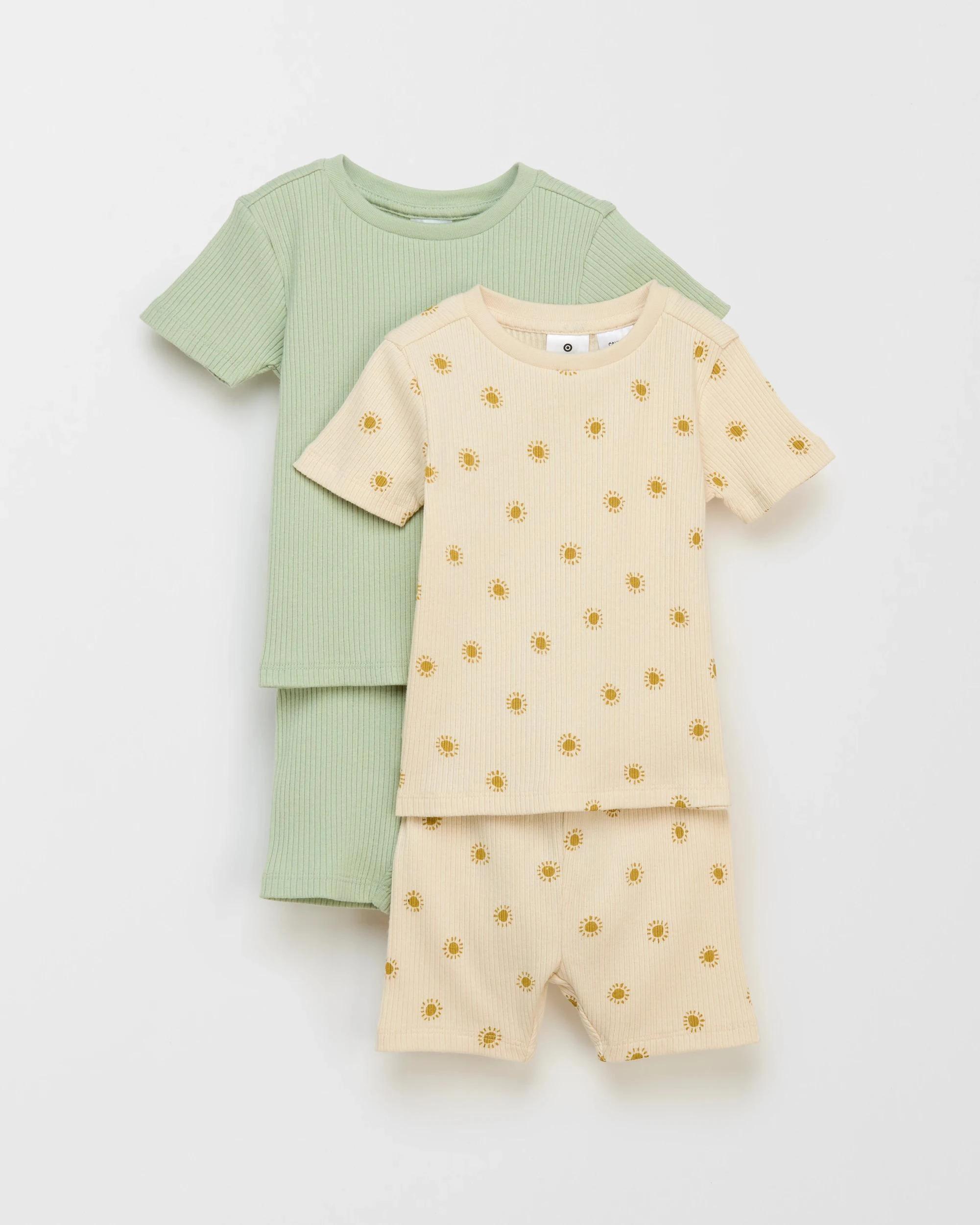 1 Target Baby Baby Organic Cotton Rib Pyjama Set 2 Pack SUN/SEAFOAM, 1 of 4