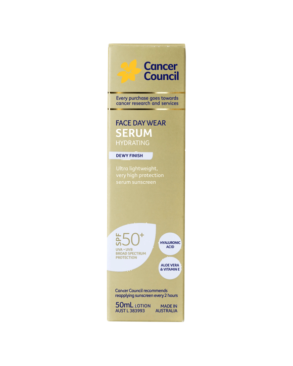 Cancer Council SPF50+ Face Day Wear Hydrating Serum 50ml - Hyaluronic Acid, Aloe Vera and Vitamin E